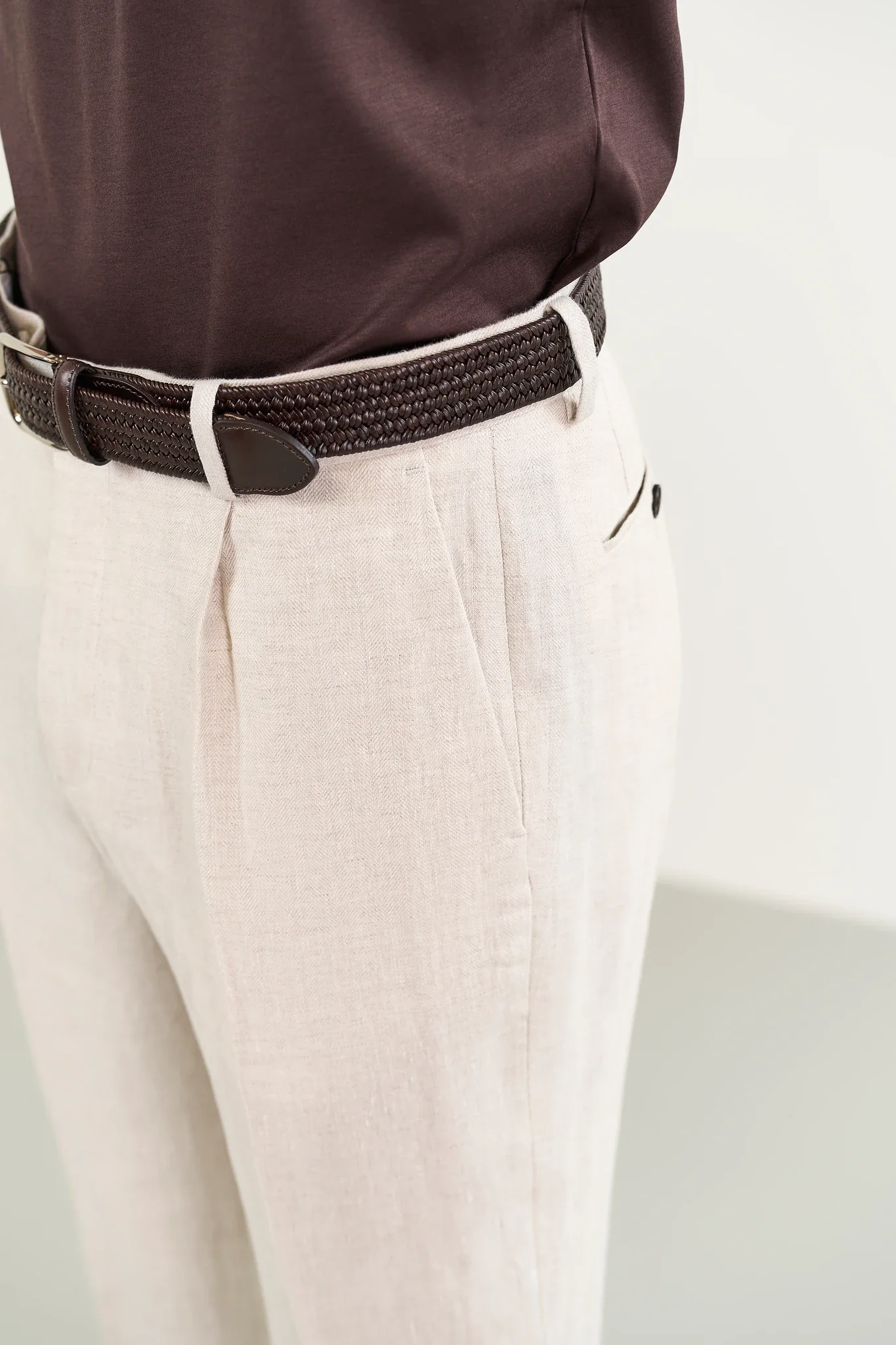 Pantalone beige naturale lino resca custom fit - Image 2