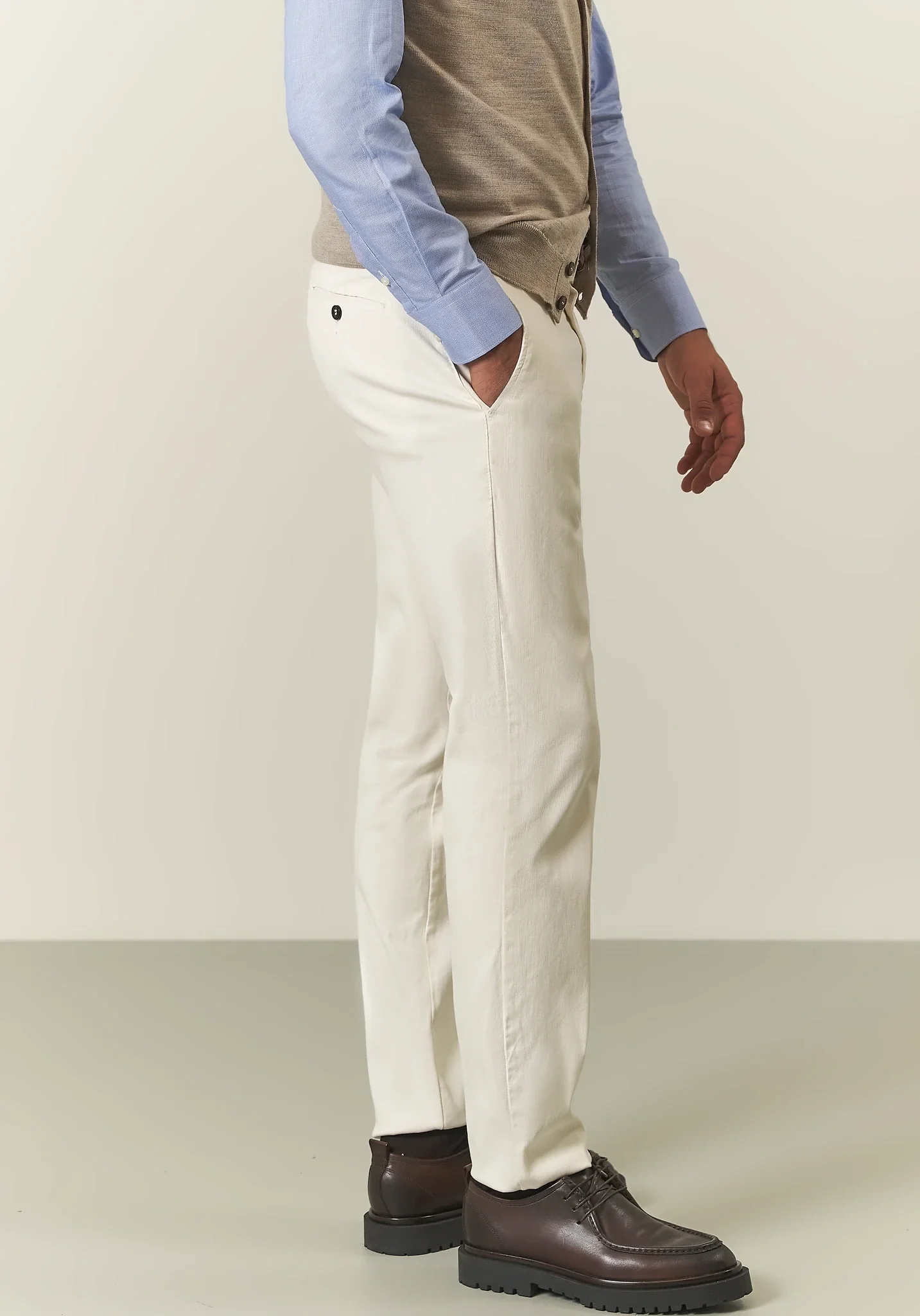 Pantalone panna microstruttura cotone stretch slim fit - Image 4