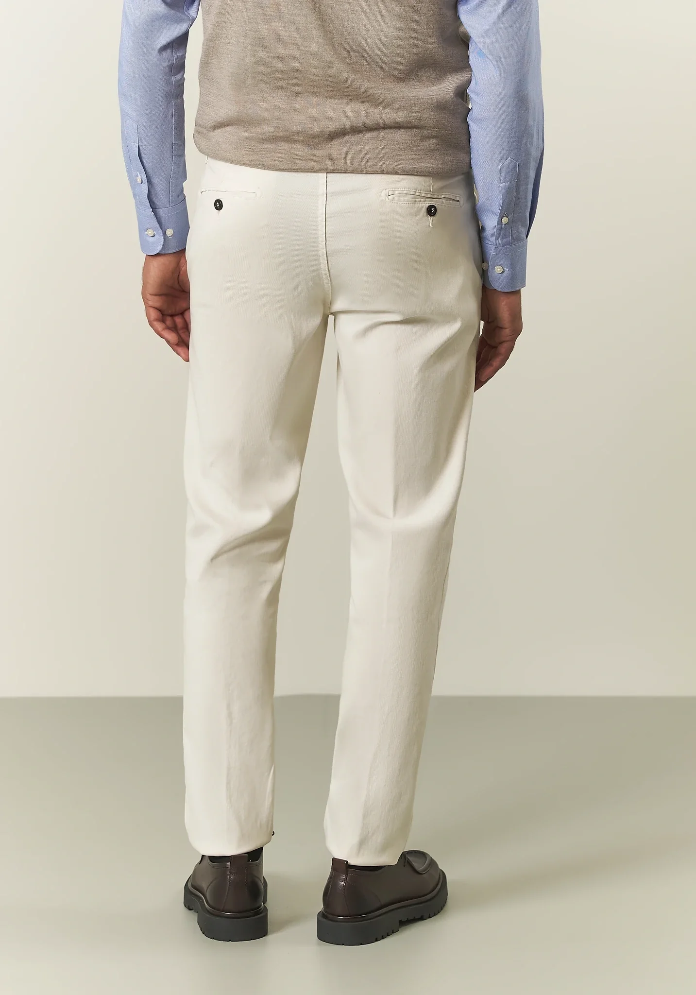 Pantalone panna microstruttura cotone stretch slim fit - Image 5