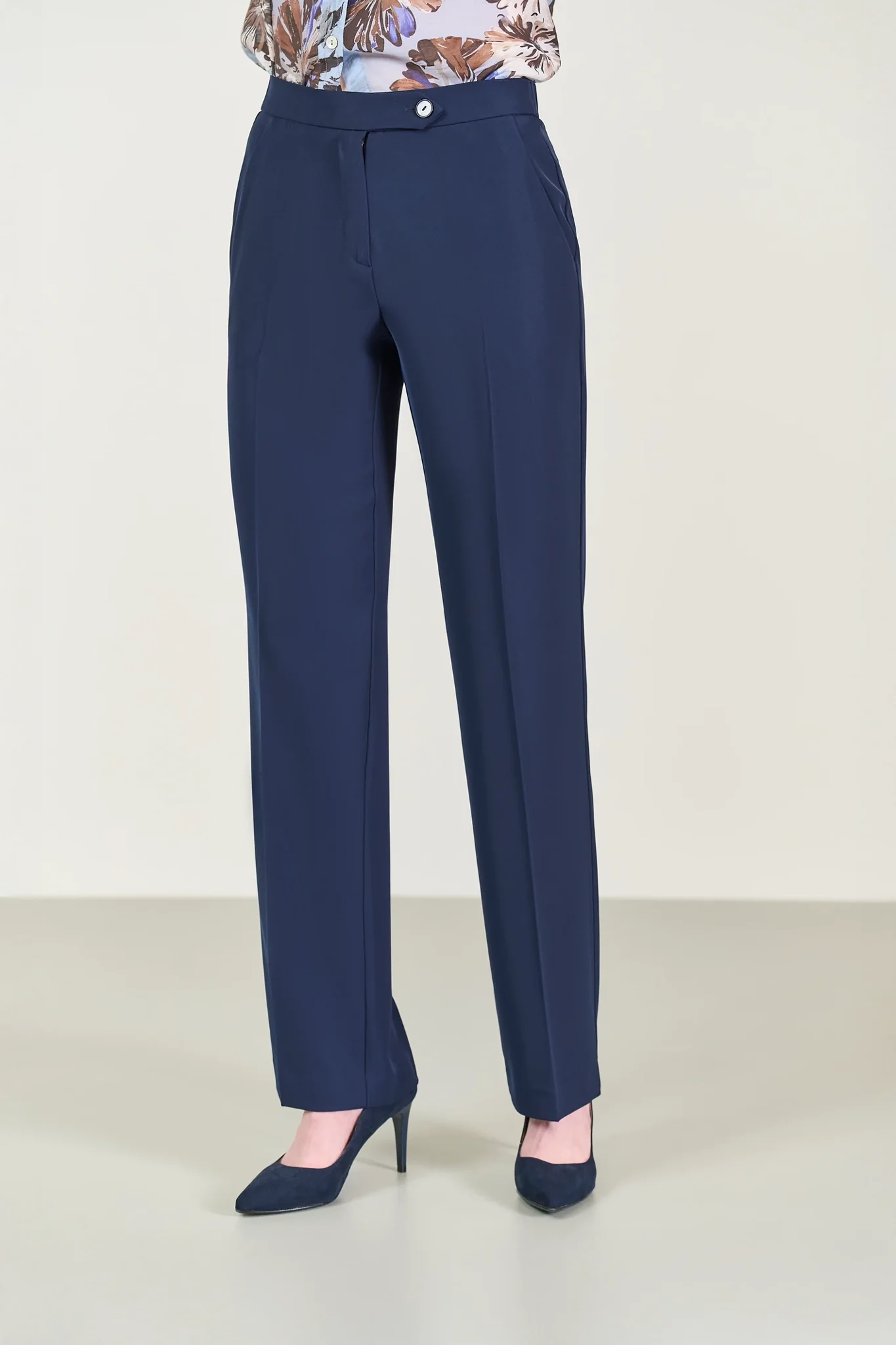 Pantalone blu palazzo tessuto cady