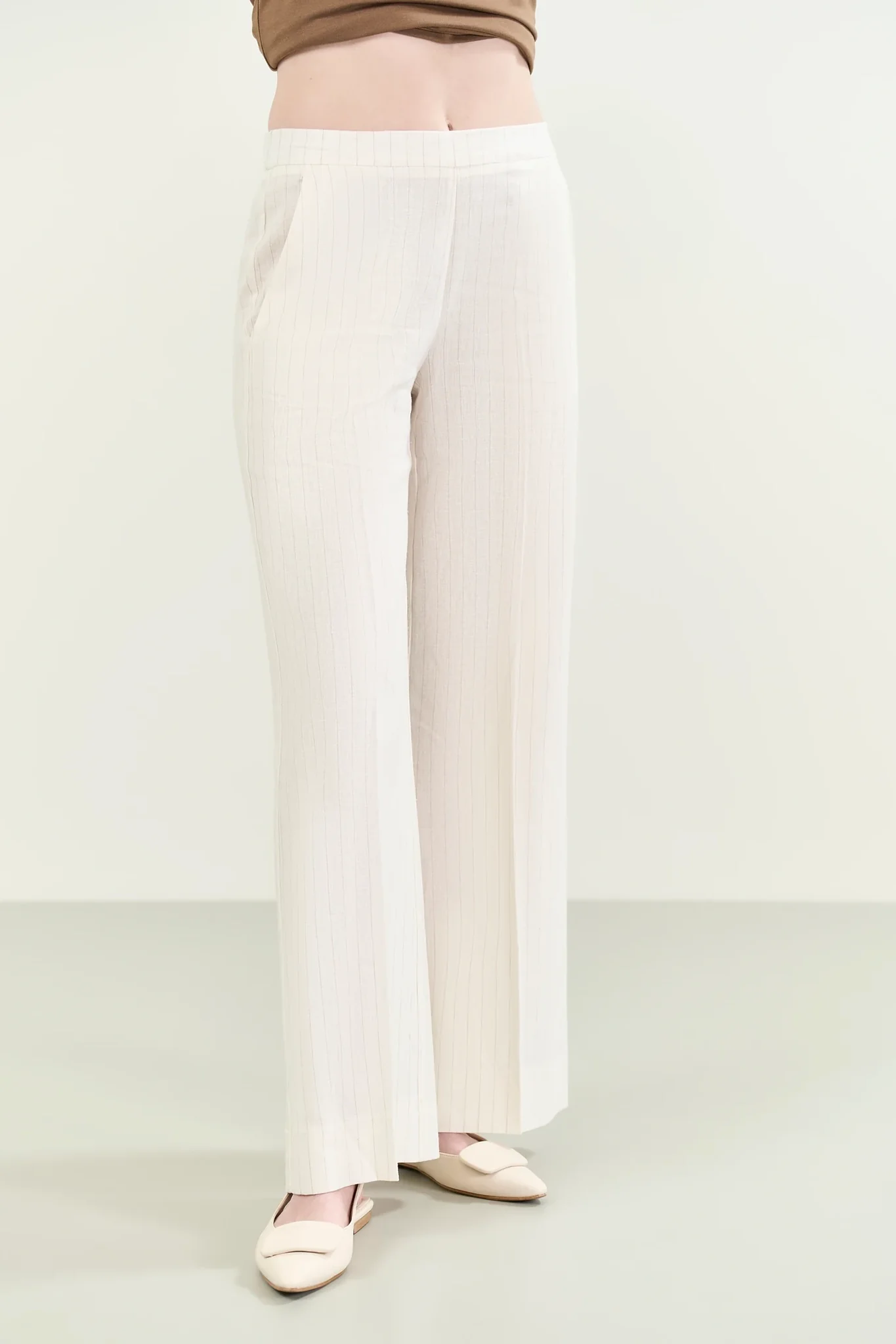Pantalone panna gessato palazzo lino viscosa