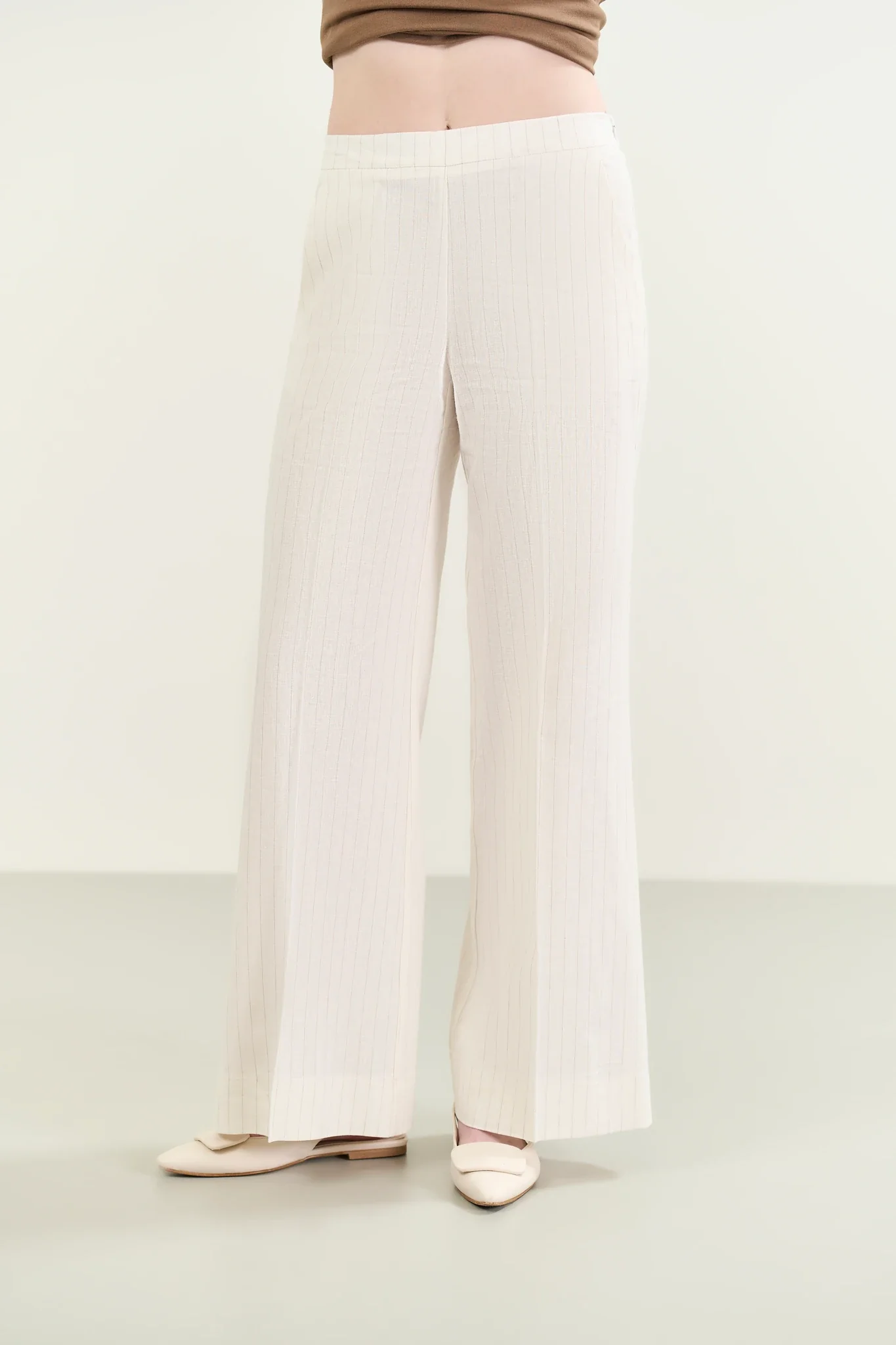 Pantalone panna gessato palazzo lino viscosa - Image 2