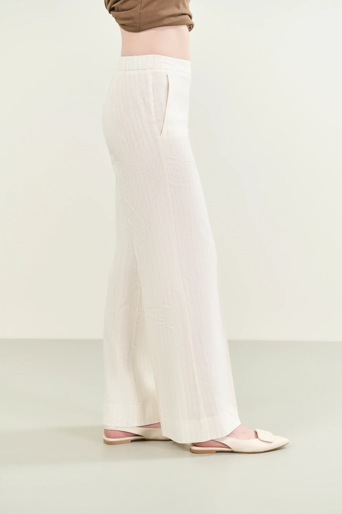 Pantalone panna gessato palazzo lino viscosa - Image 3