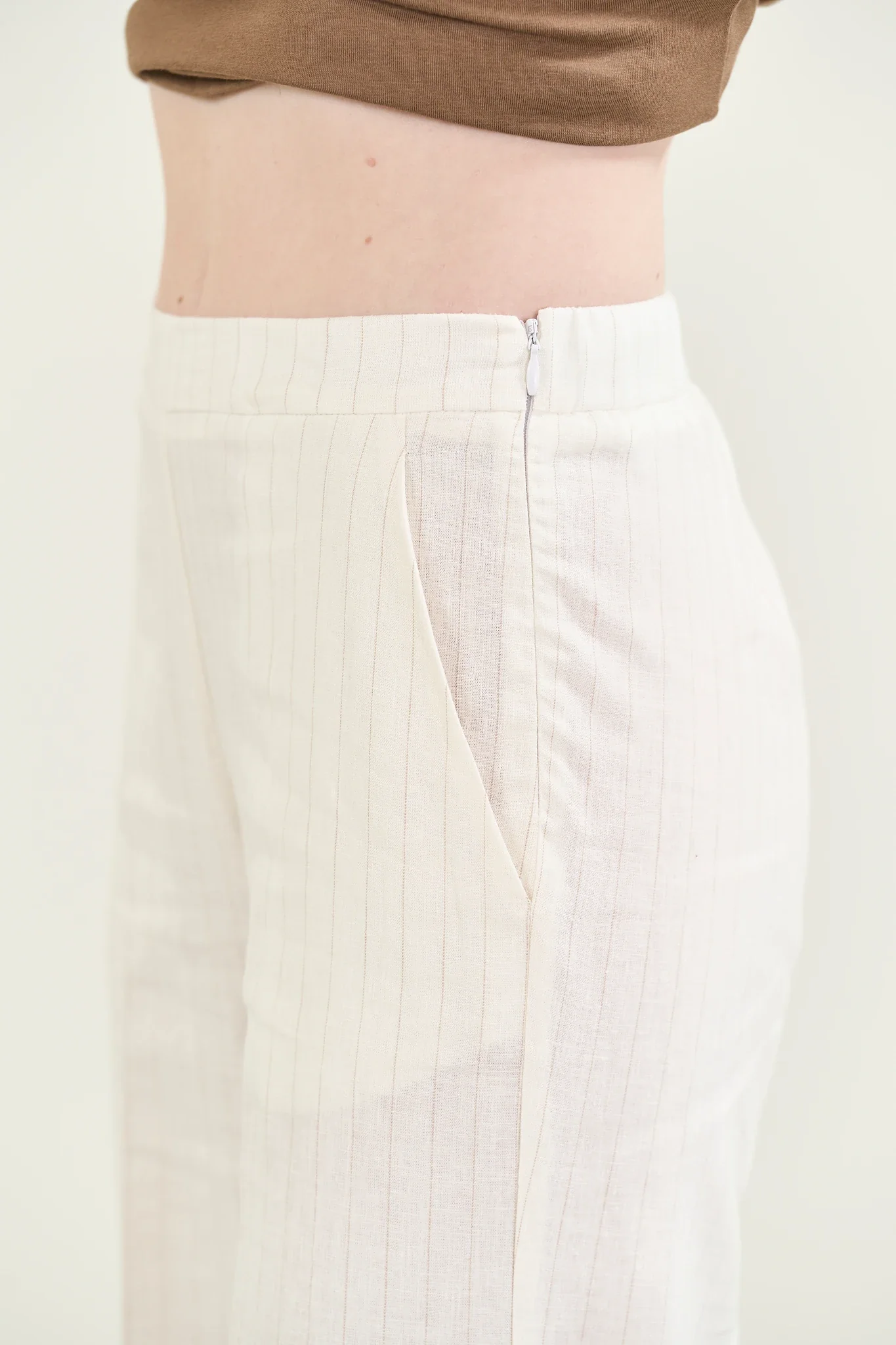 Pantalone panna gessato palazzo lino viscosa - Image 4