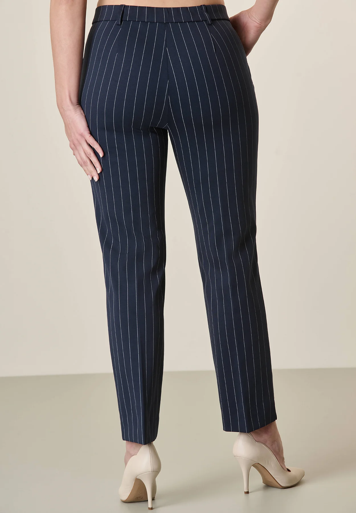 Pantalone blu gessato punto milano misto cotone - Image 3