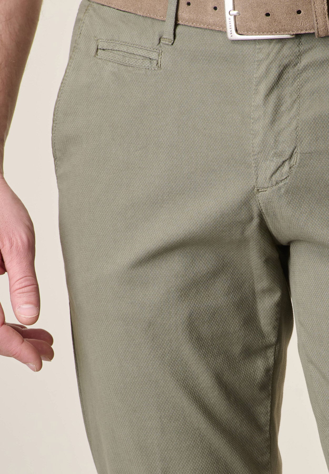 Pantalone verde salvia armaturato cotone stretch slim fit - Image 2