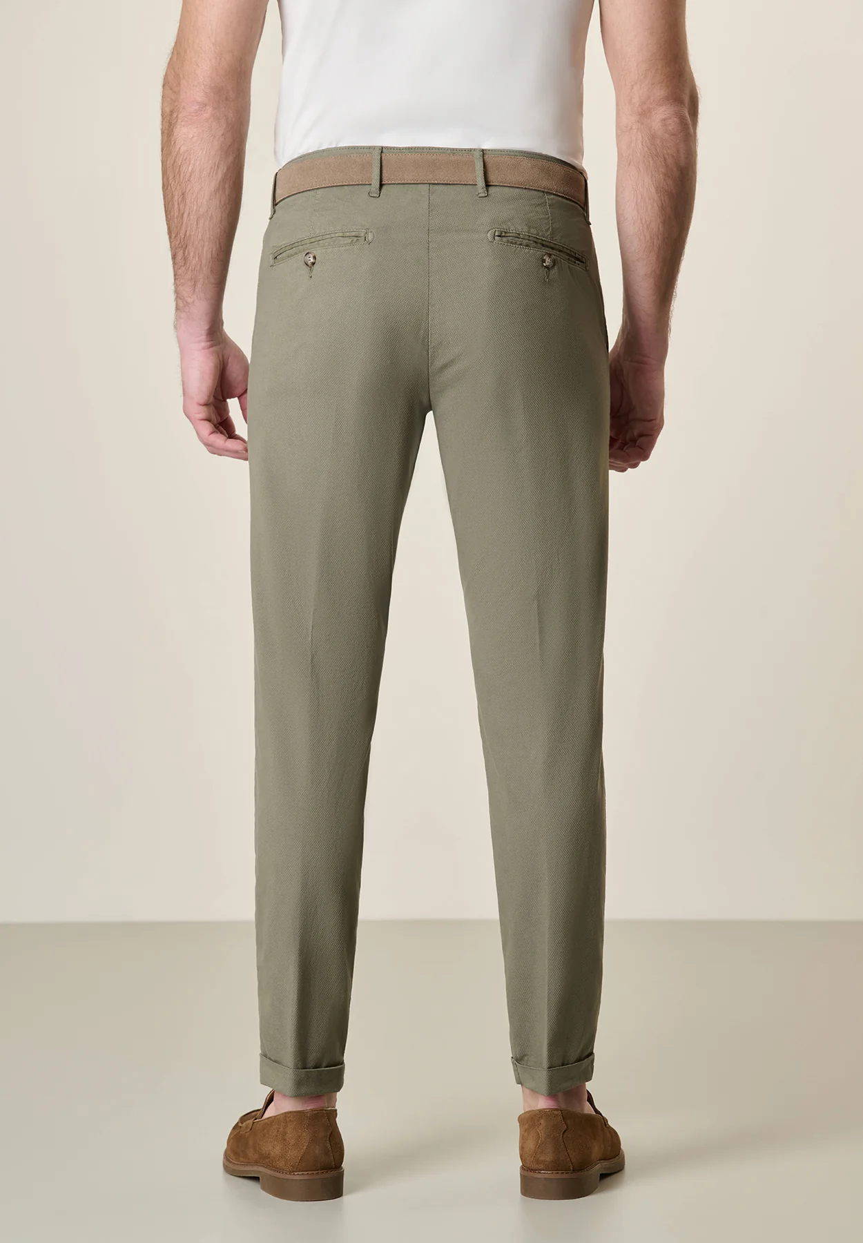 Pantalone verde salvia armaturato cotone stretch slim fit - Image 3