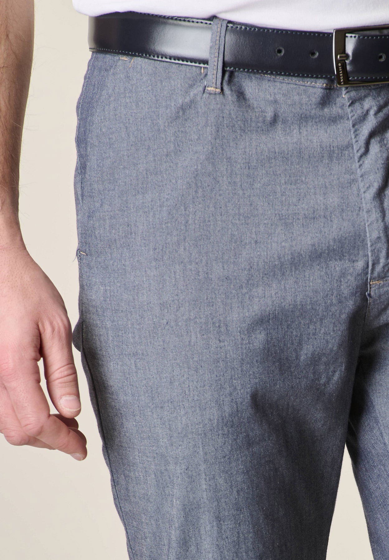 Pantalone blu misto cotone chambray slim fit - Image 2