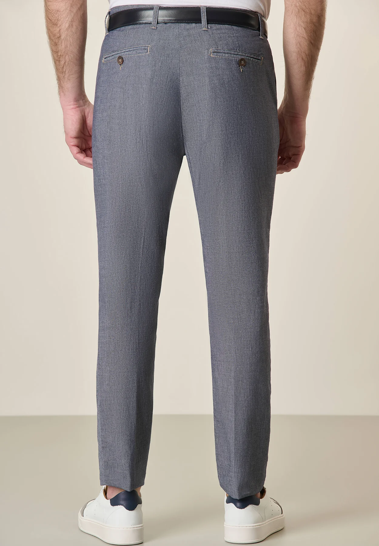 Pantalone blu misto cotone chambray slim fit - Image 3