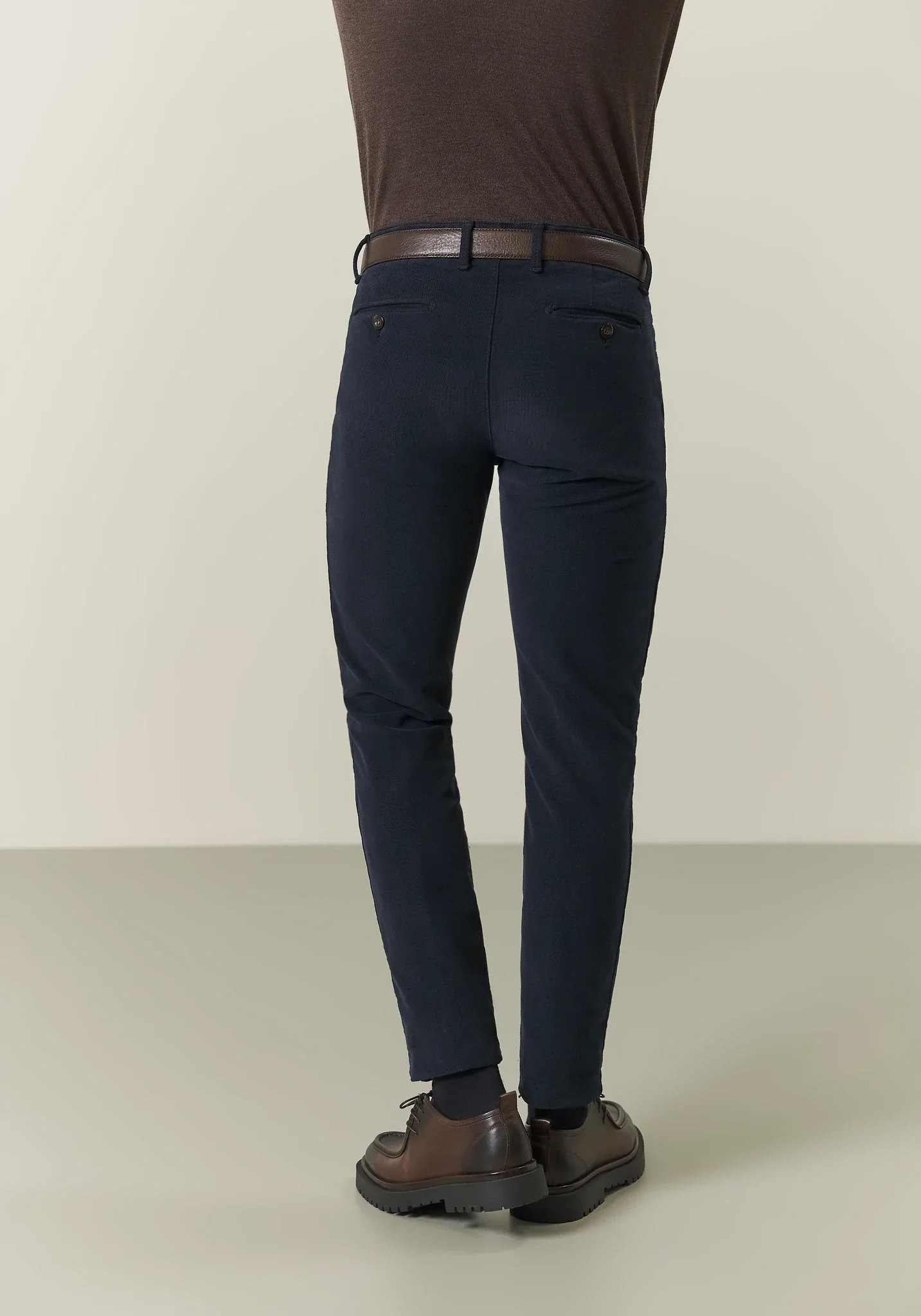 Pantalone blu fustagno cotone jacquard slim fit - Image 5