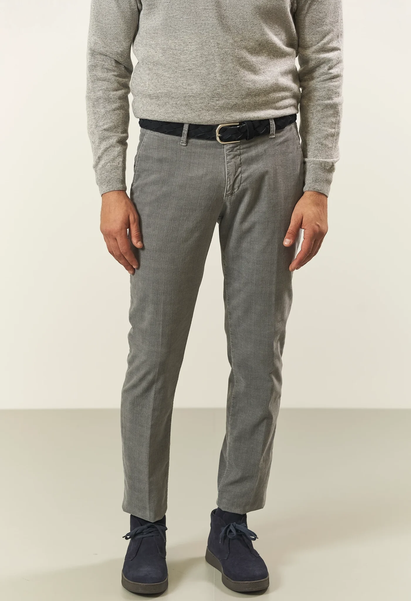 Pantalone grigio chiaro Galles fustagno slim fit