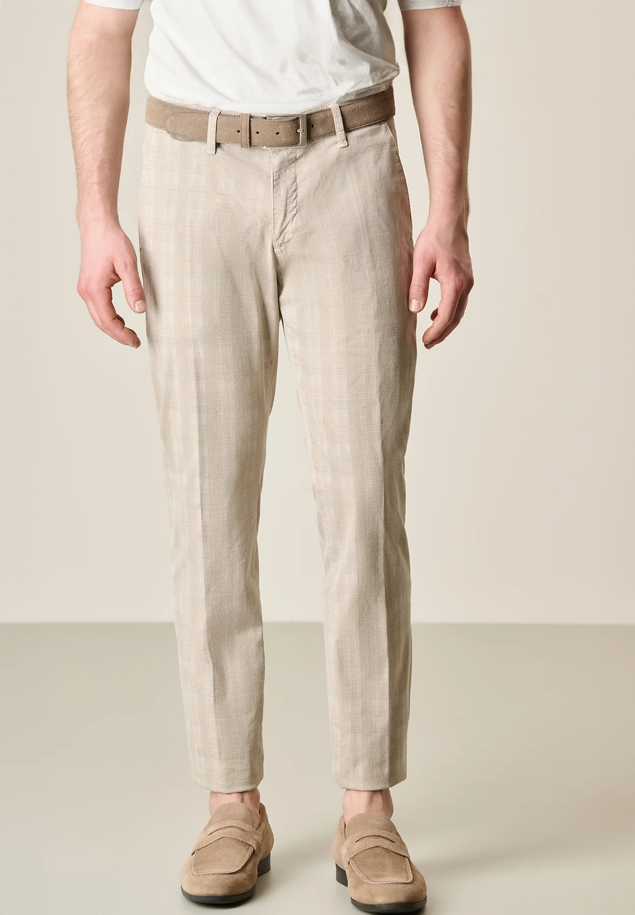 Pantalone beige principe di galles cotone stretch