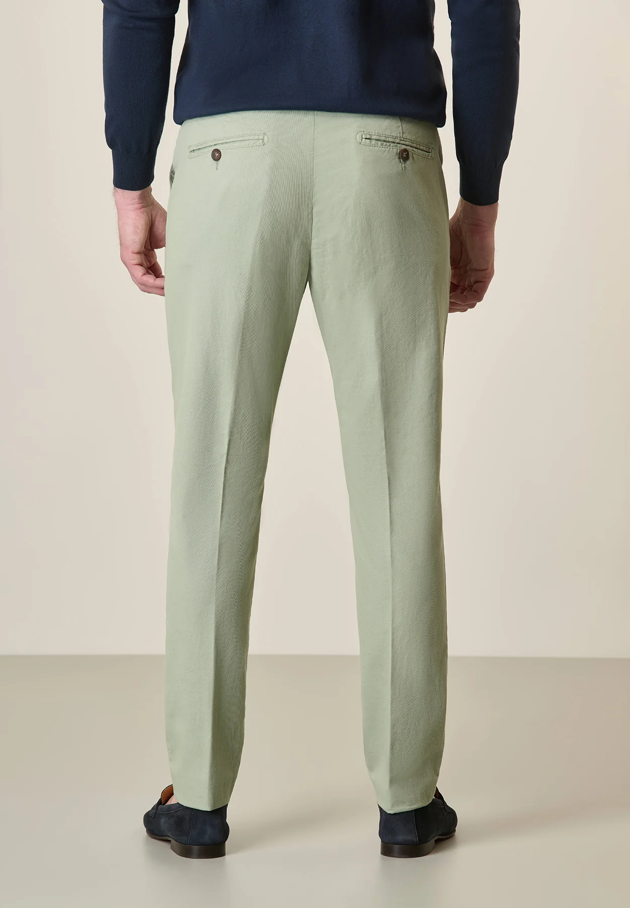 Pantalone verde chiaro misto lino slim fit - Image 3