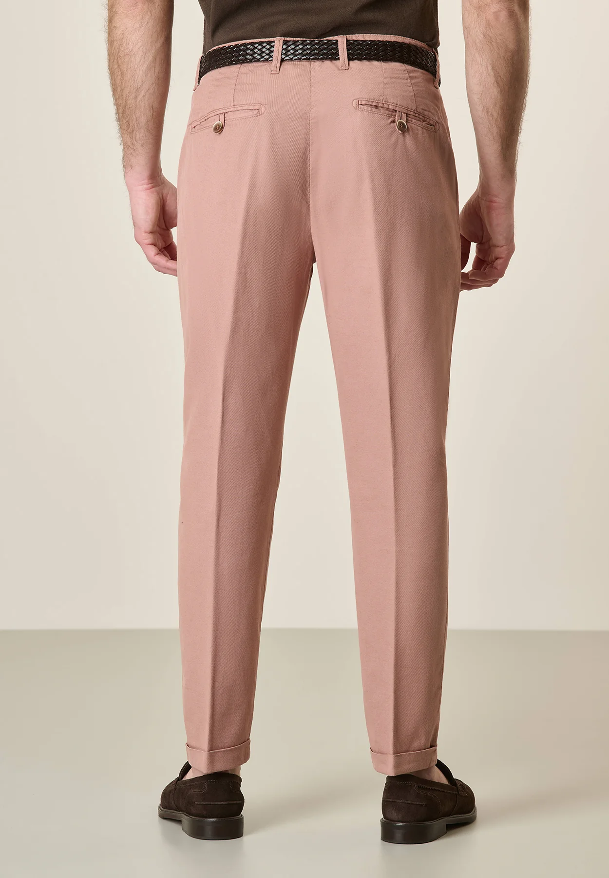 Pantalone rosa antico cotone-lino stretch slim fit - Image 3