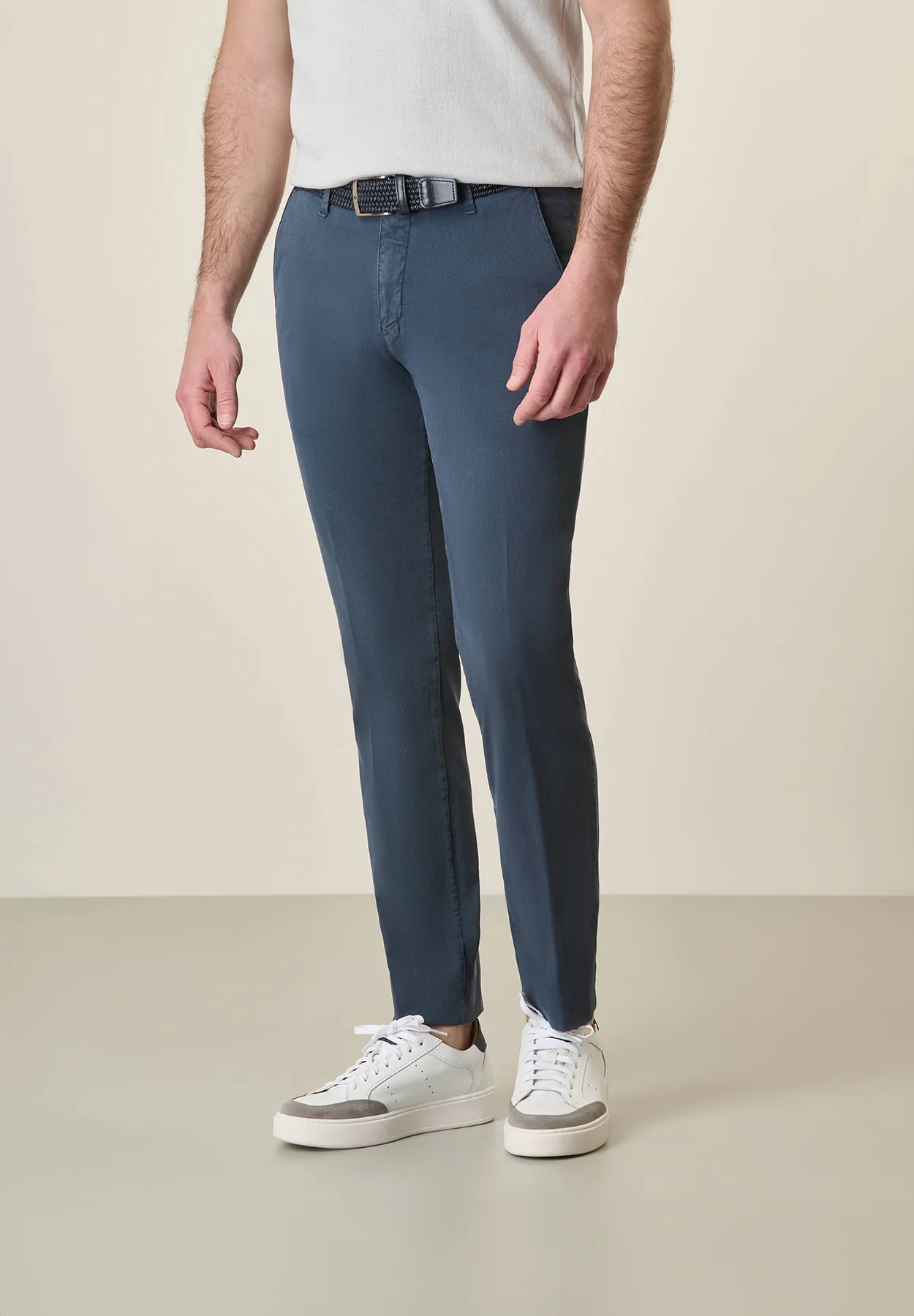Pantalone blu cotone tencel stretch slim fit