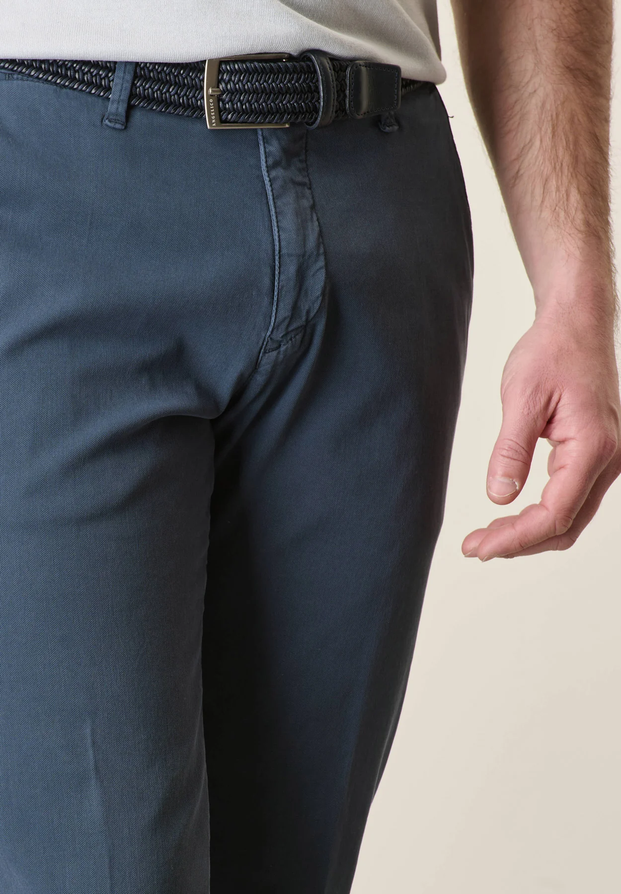 Pantalone blu cotone tencel stretch slim fit - Image 2