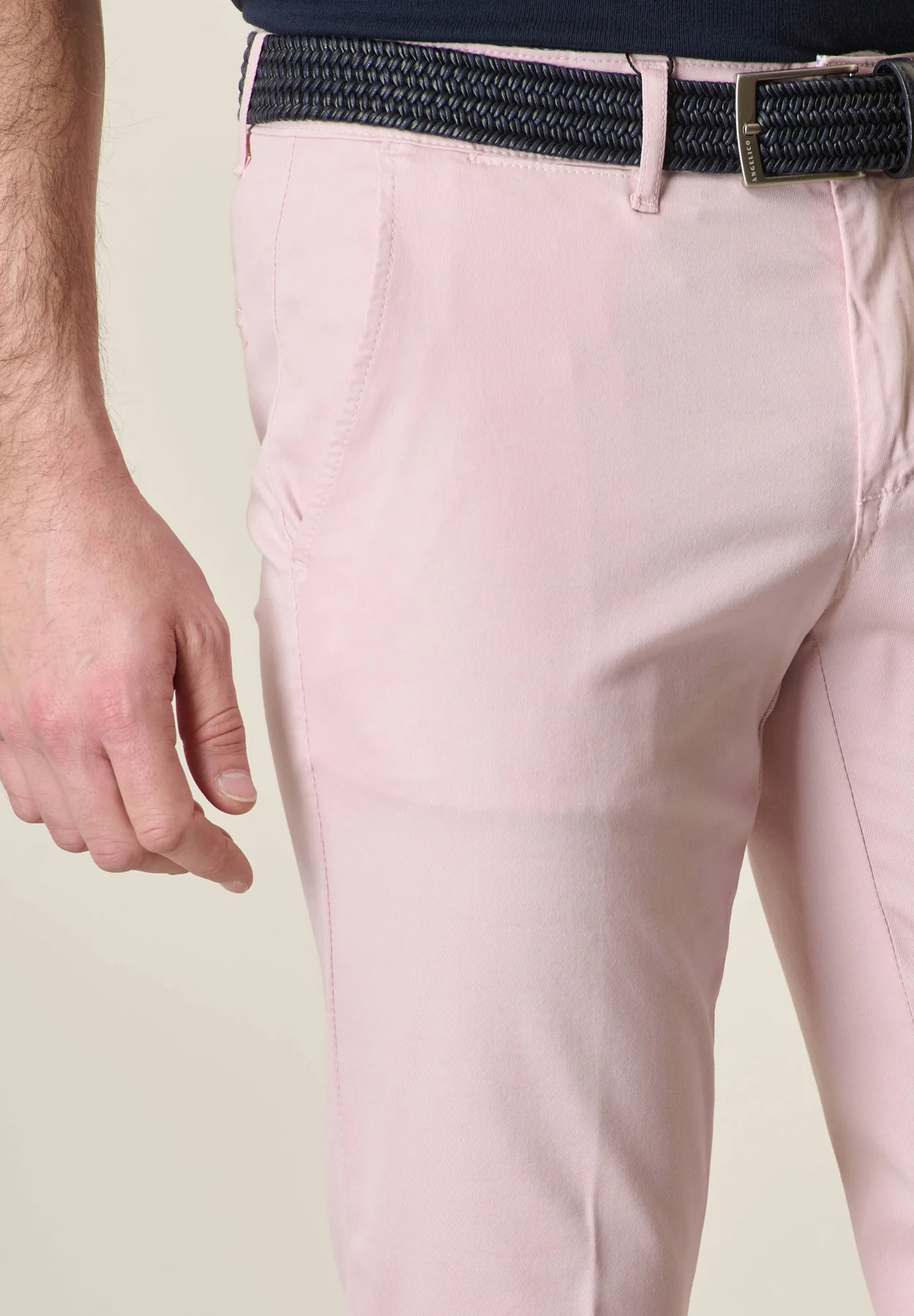 Pantalone rosa tricotina cotone stretch slim fit - Image 2