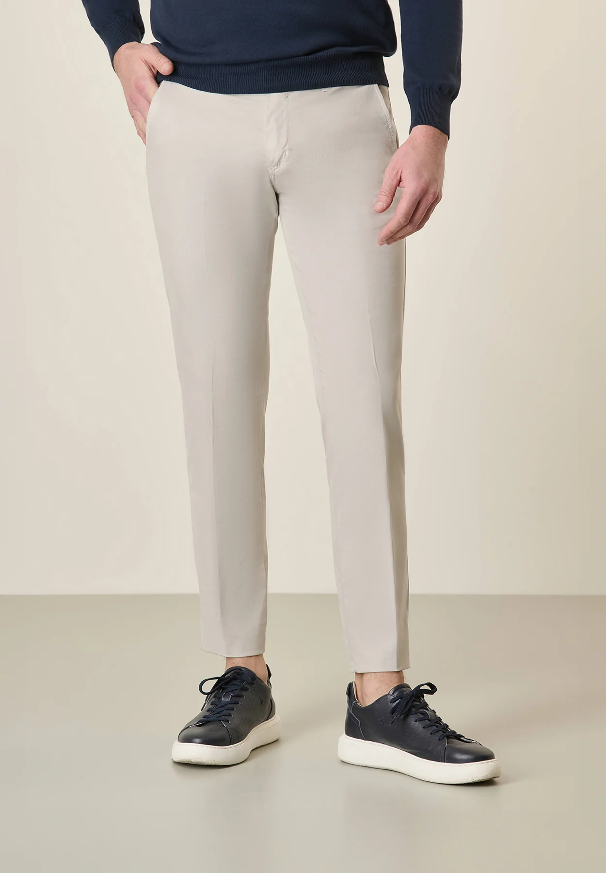 Pantalone ghiaccio tricotina cotone stretch slim fit