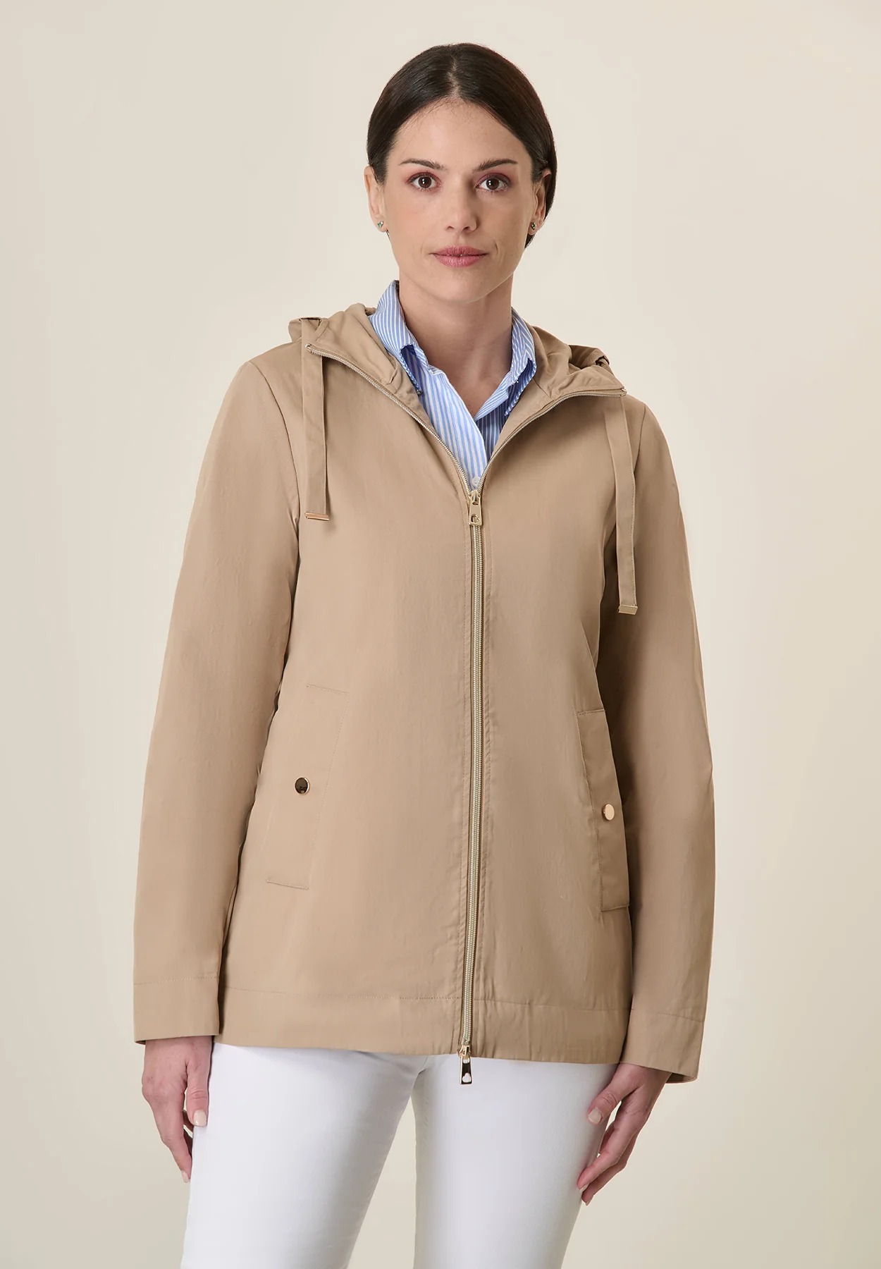 Parka beige misto cotone cappuccio