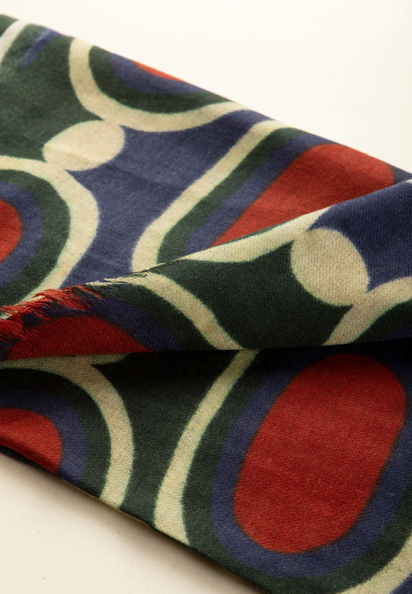Pashmina fantasia astratta verde blu rossa lana - Image 3