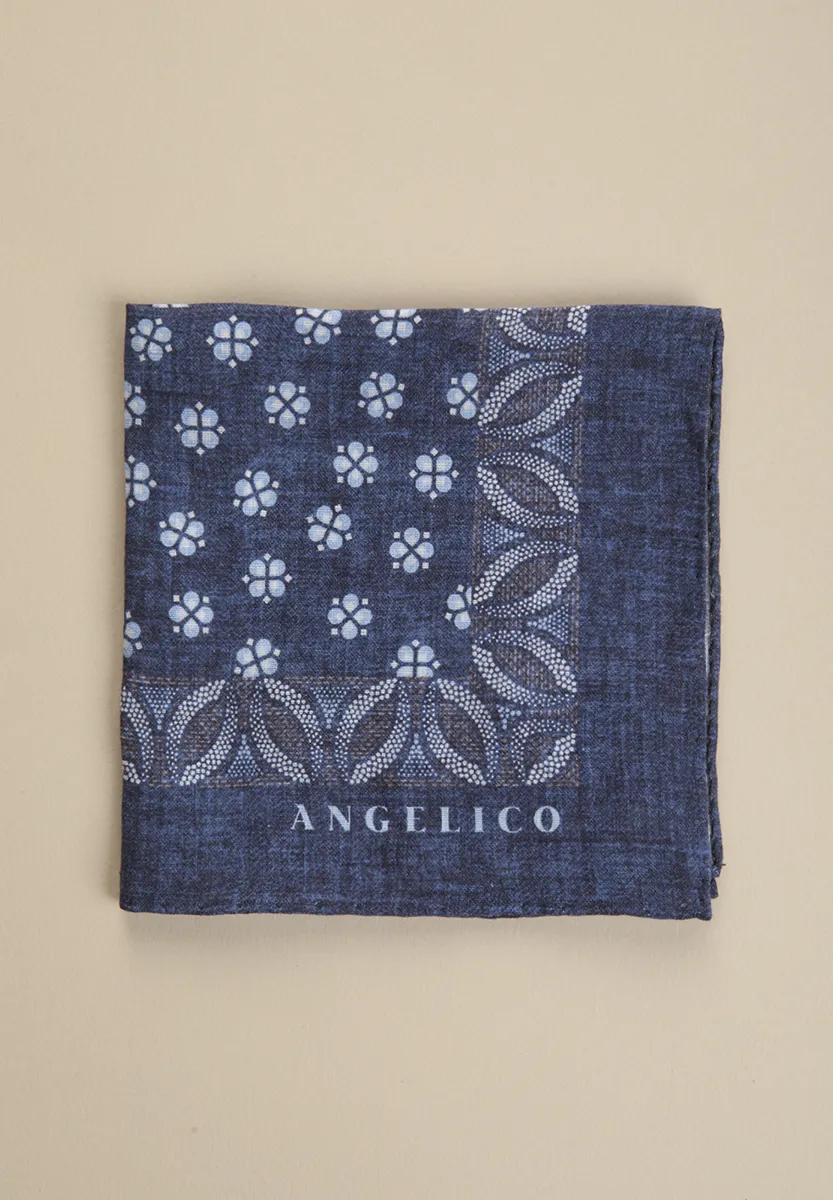 Pochette blu fantasia lino