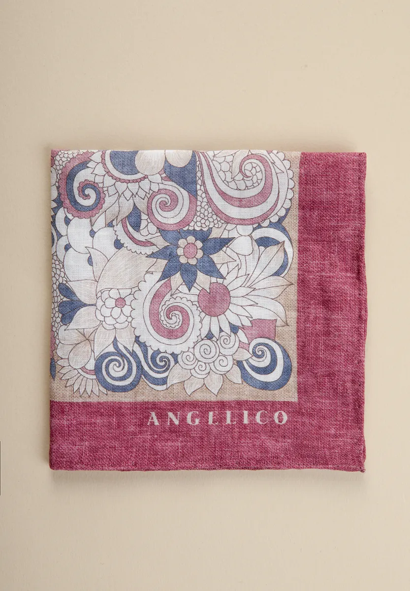 Pochette rosso fragola fantasia lino