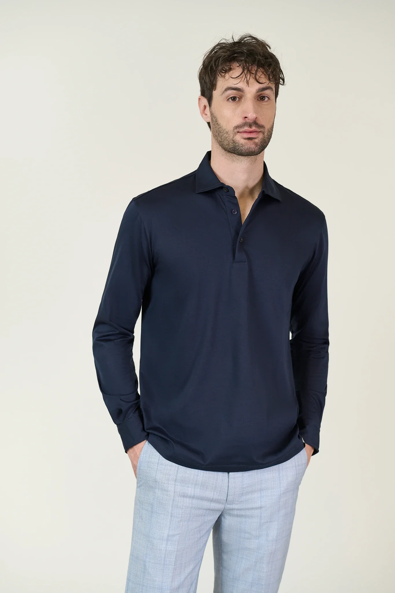 Polo camicia blu jersey