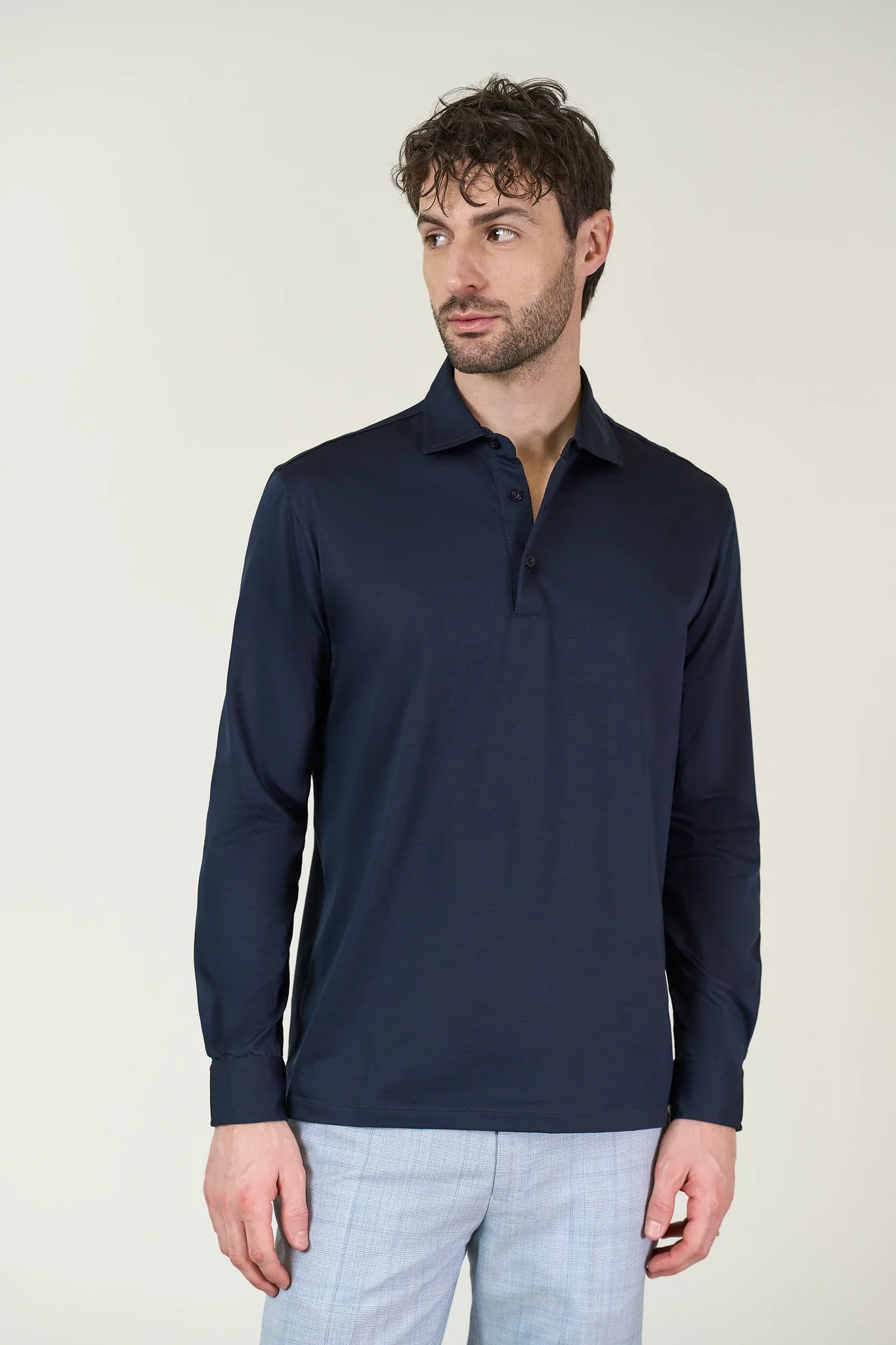 Polo camicia blu jersey - Image 5