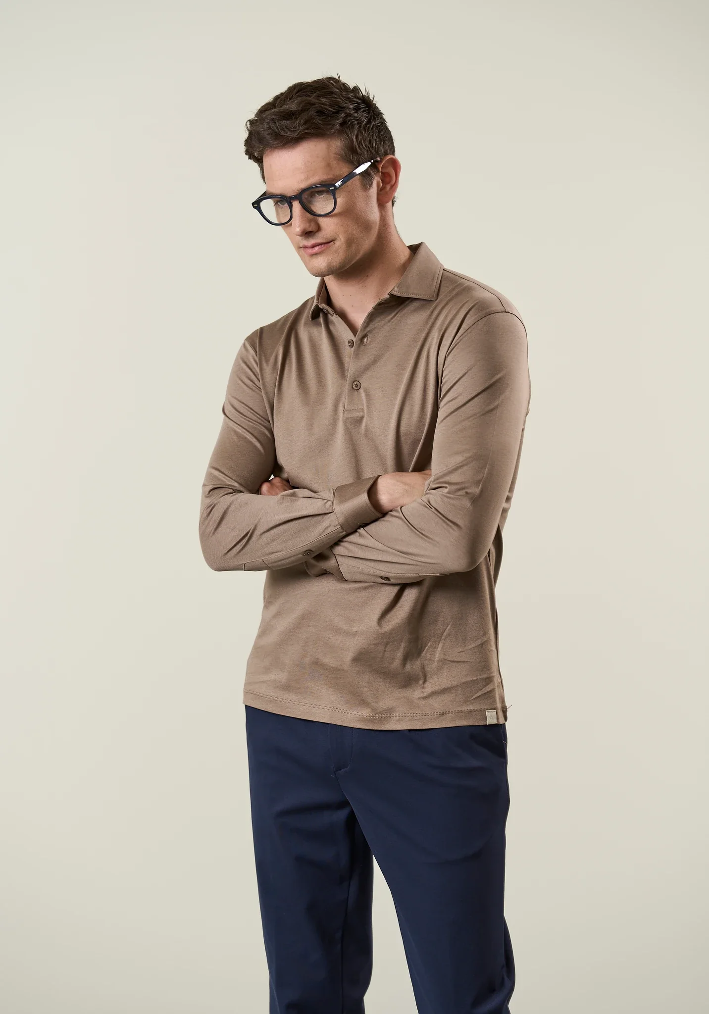Polo camicia beige jersey