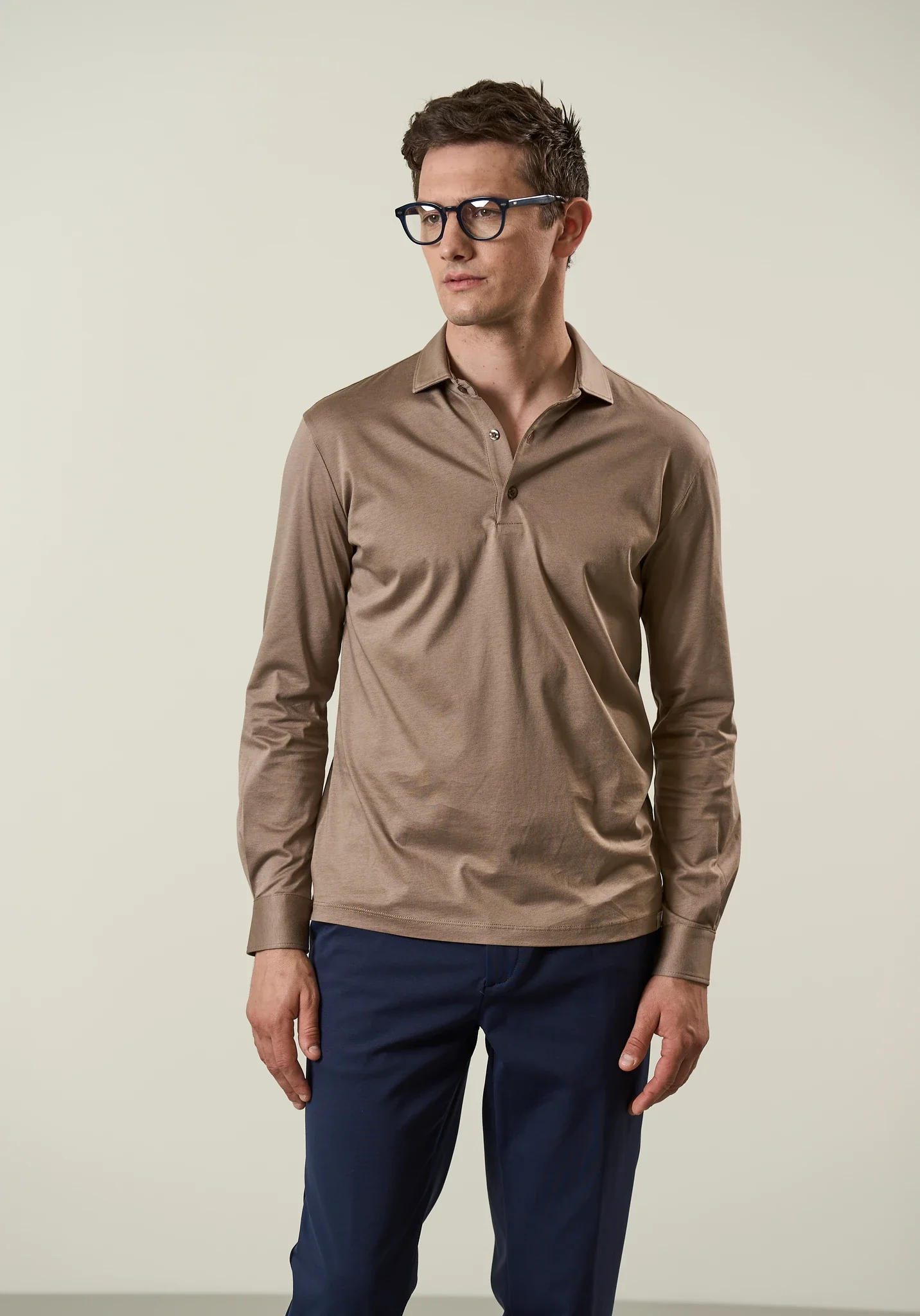 Polo camicia beige jersey - Image 3