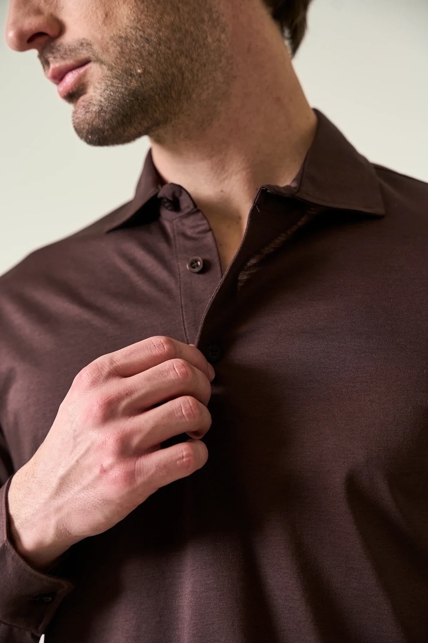 Polo camicia marrone jersey - Image 2