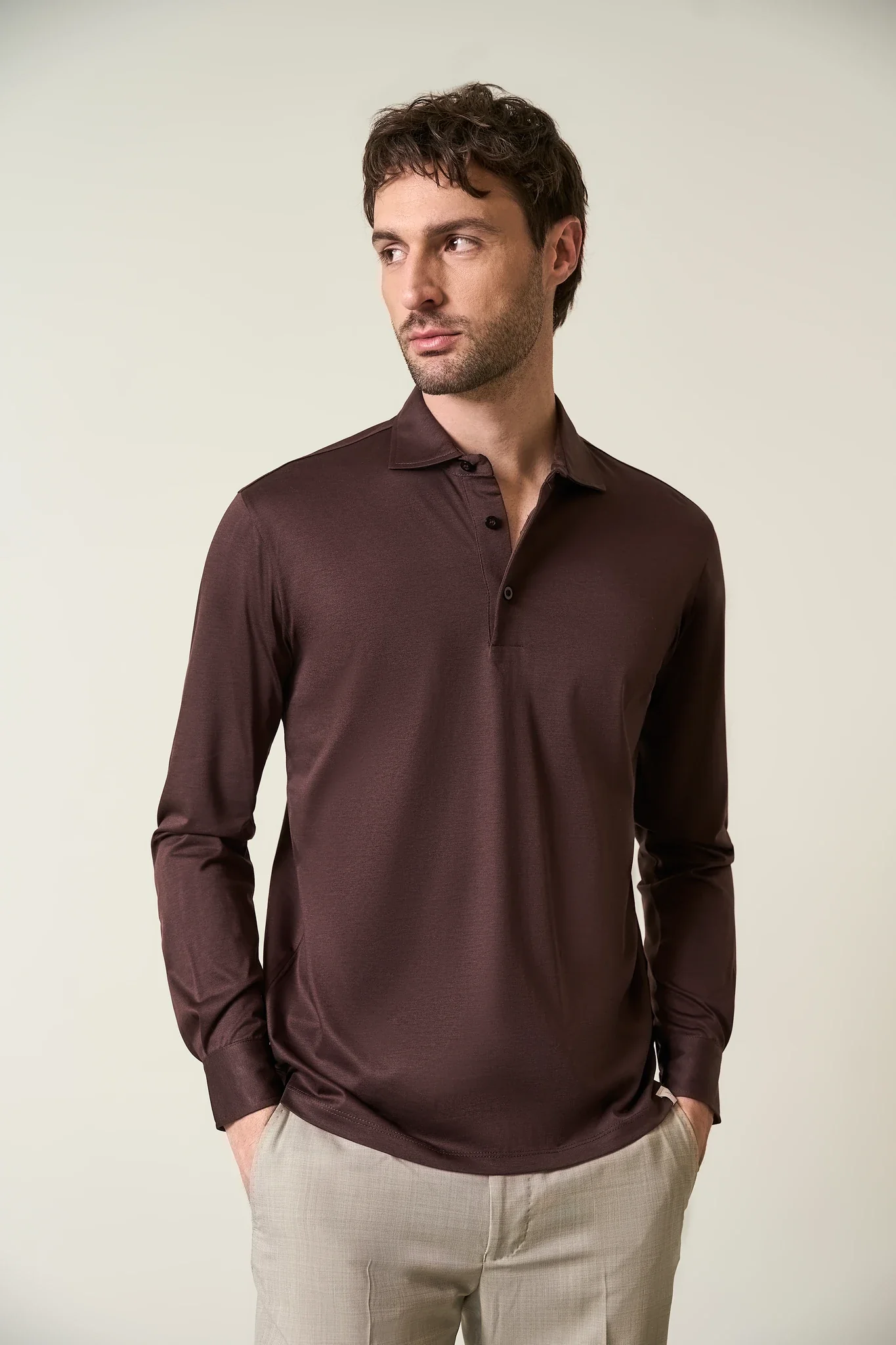 Polo camicia marrone jersey - Image 3