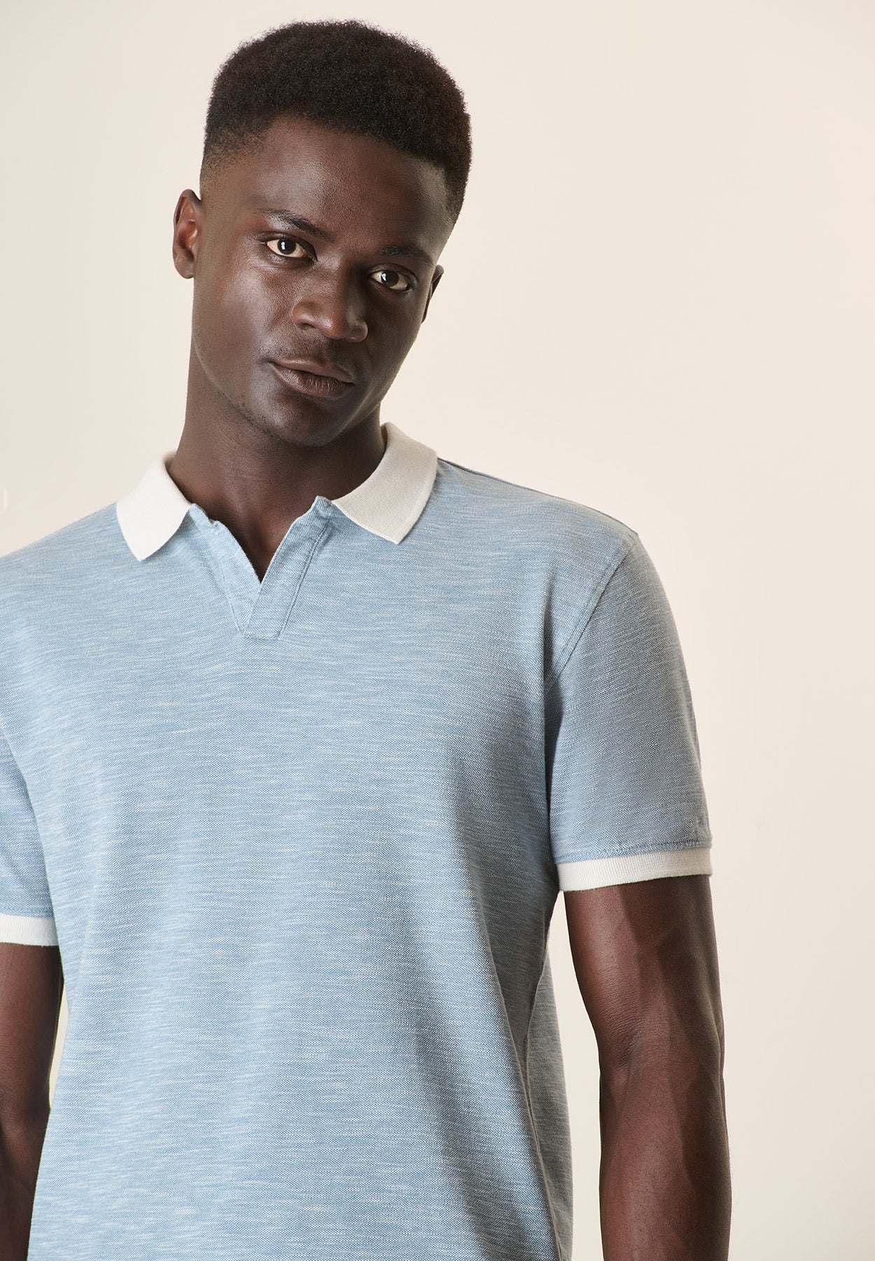 Polo azzurro cotone slub derby - Image 2