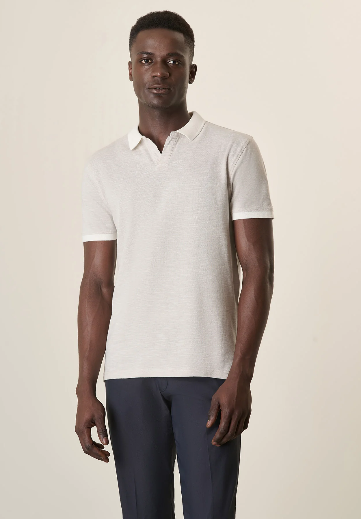 Polo beige cotone slub derby