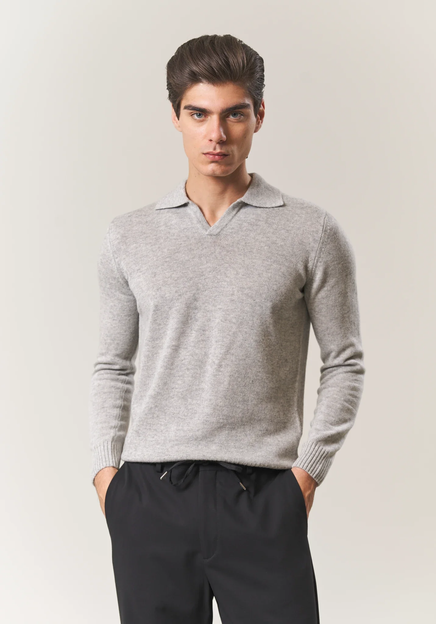 Polo derby grigio chiaro misto lana