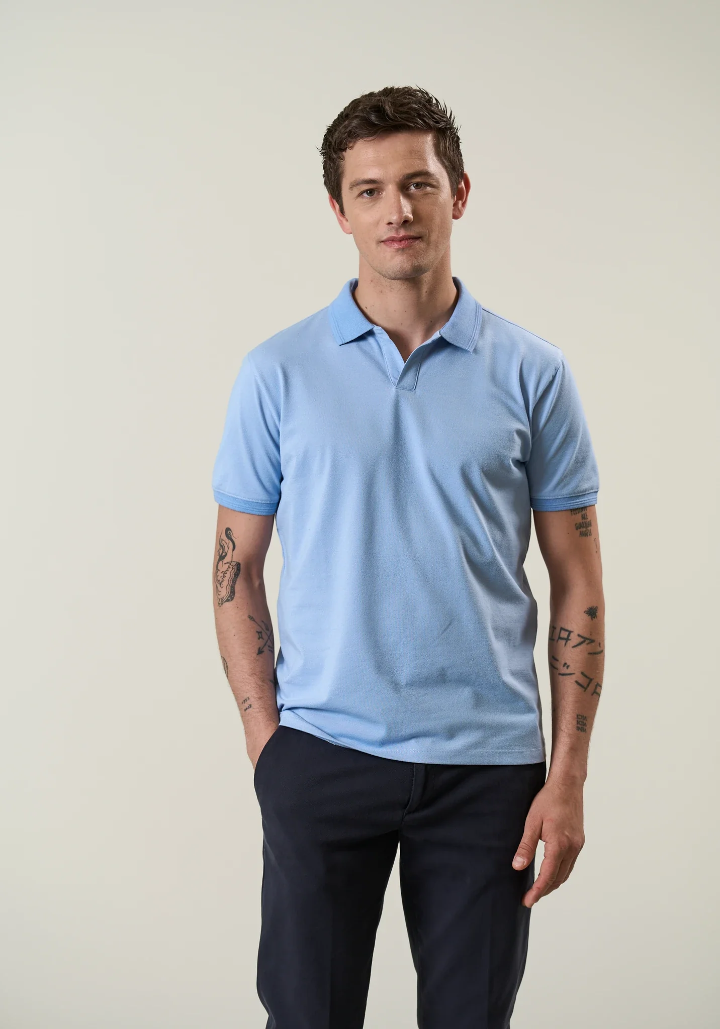 Polo azzurra derby misto cotone piquet melange - Image 2