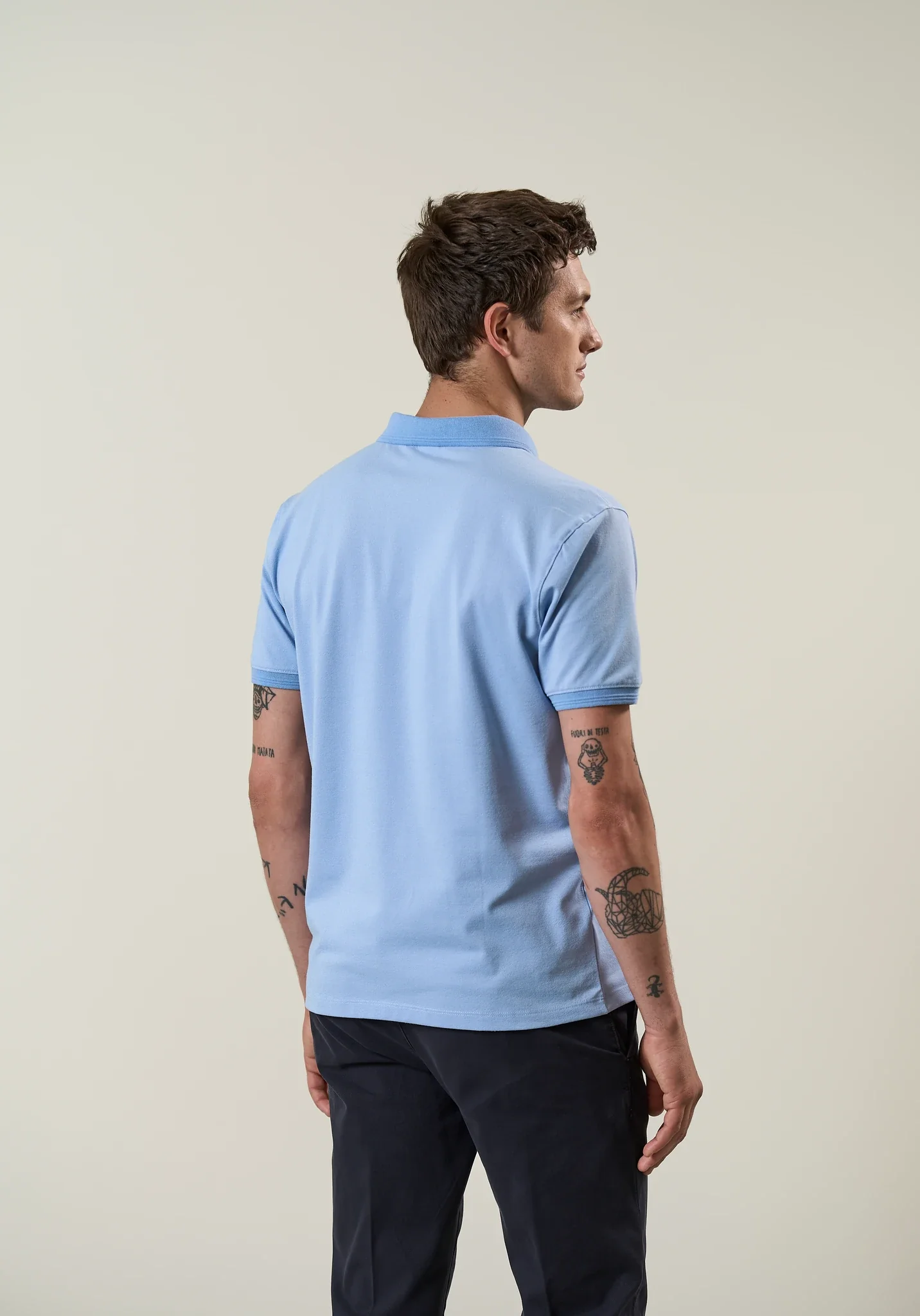 Polo azzurra derby misto cotone piquet melange - Image 4