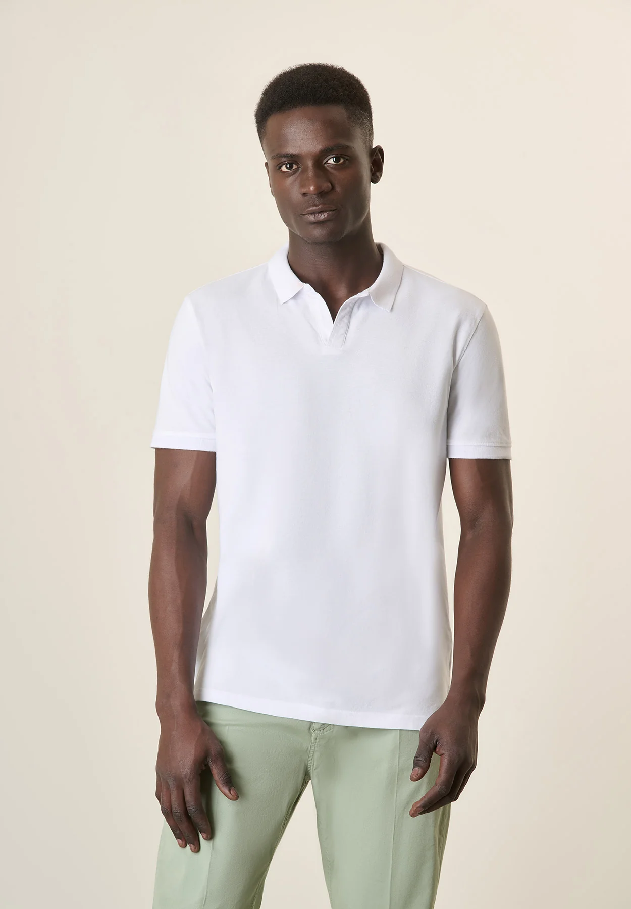 Polo bianco cotone piquet derby