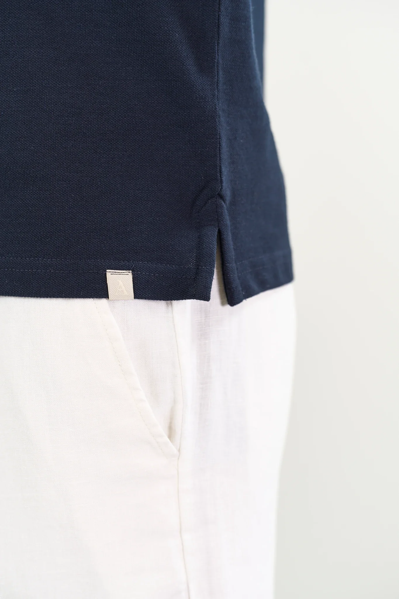 Polo blu piquet cotone slub - Image 2