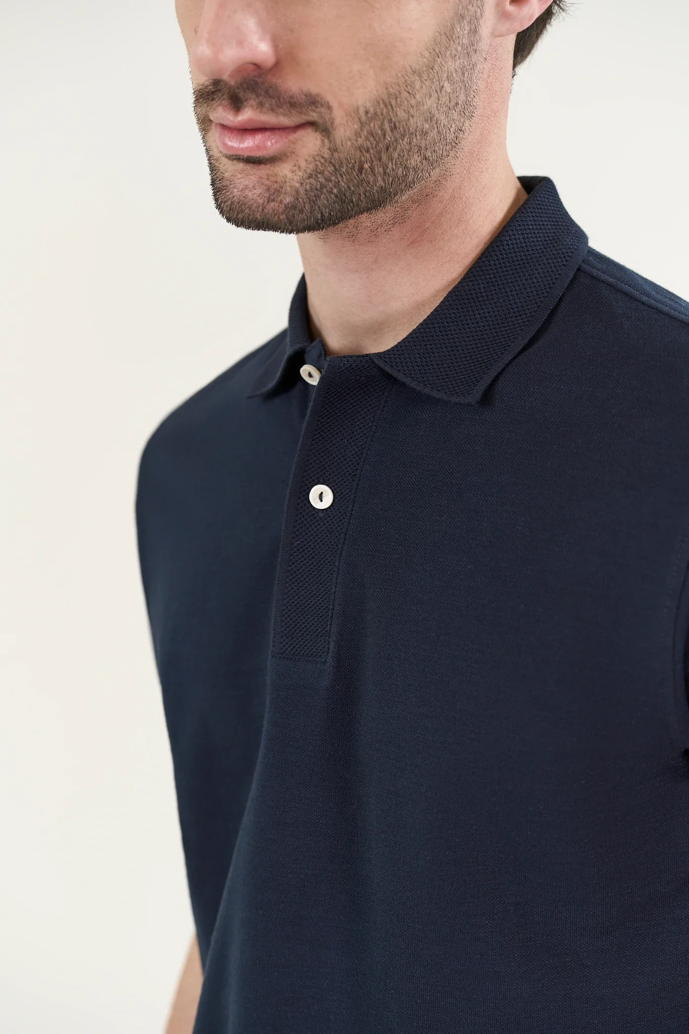 Polo blu piquet cotone slub - Image 3