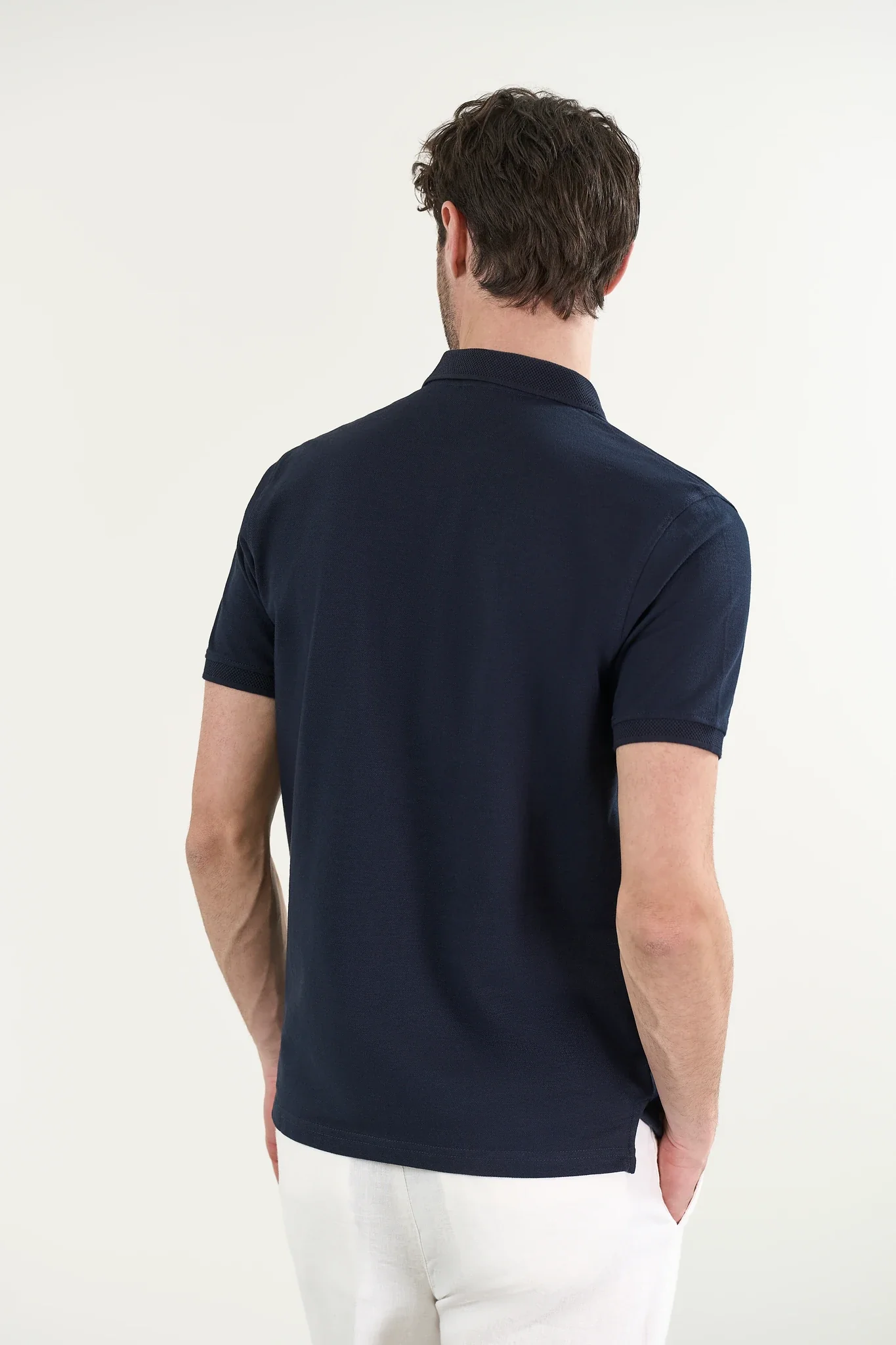 Polo blu piquet cotone slub - Image 4