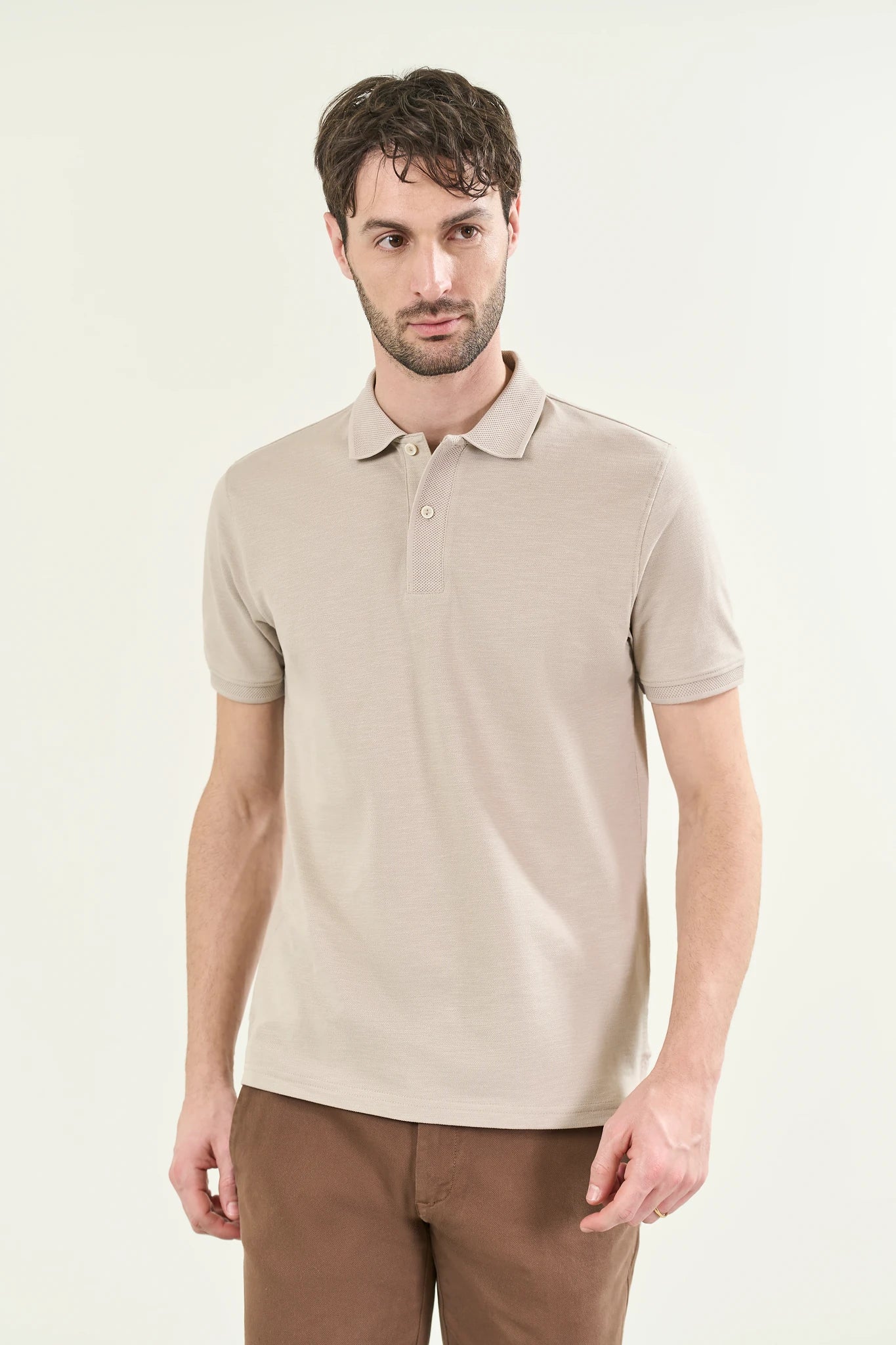 Polo beige piquet cotone slub