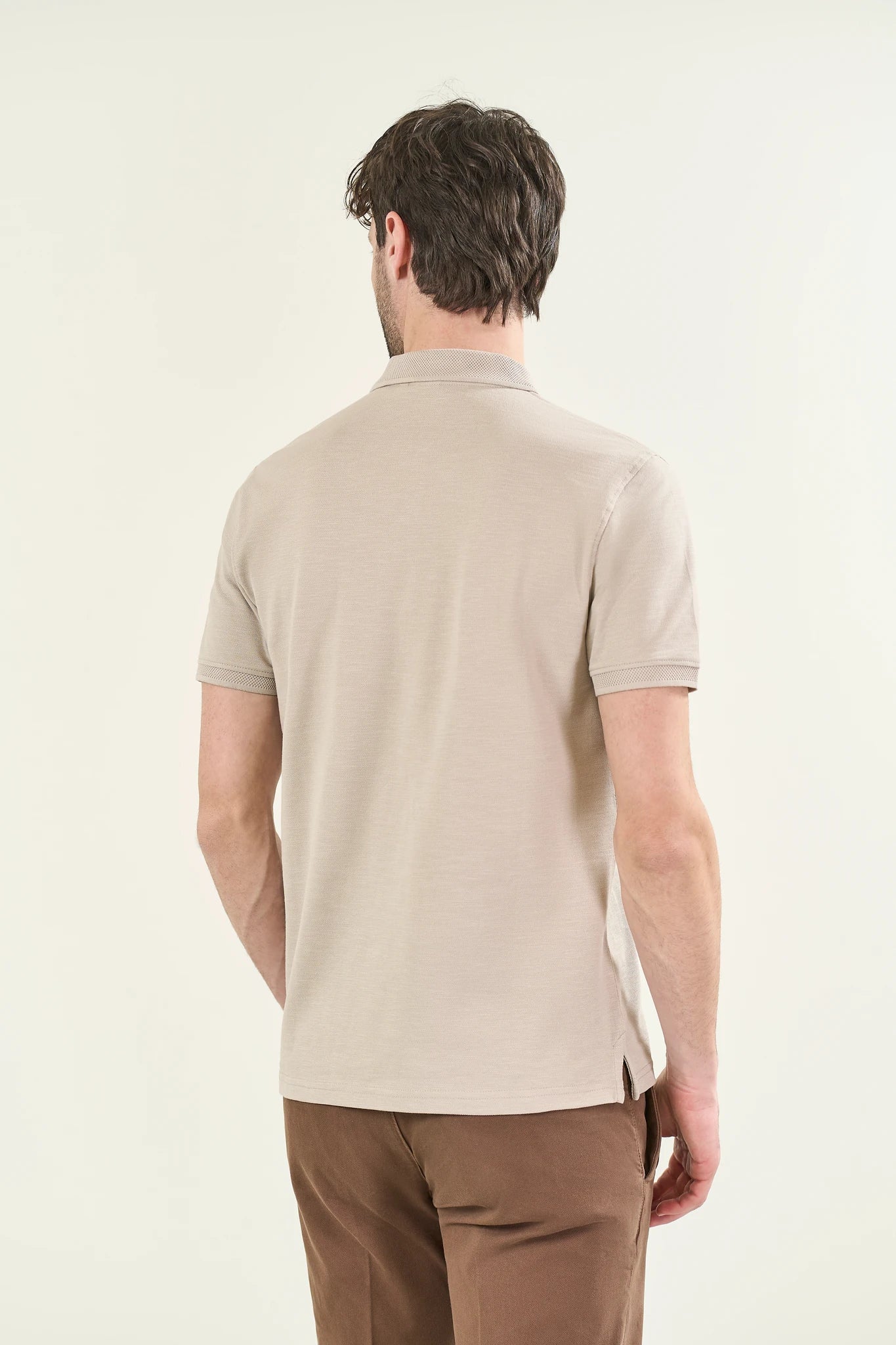 Polo beige piquet cotone slub - Image 4
