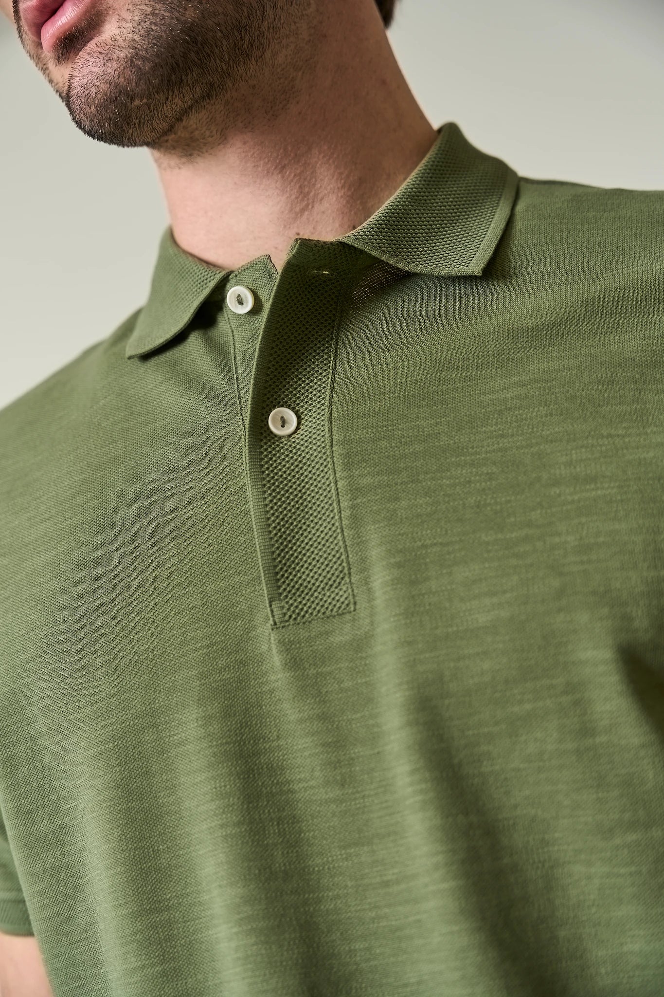 Polo verde piquet cotone slub