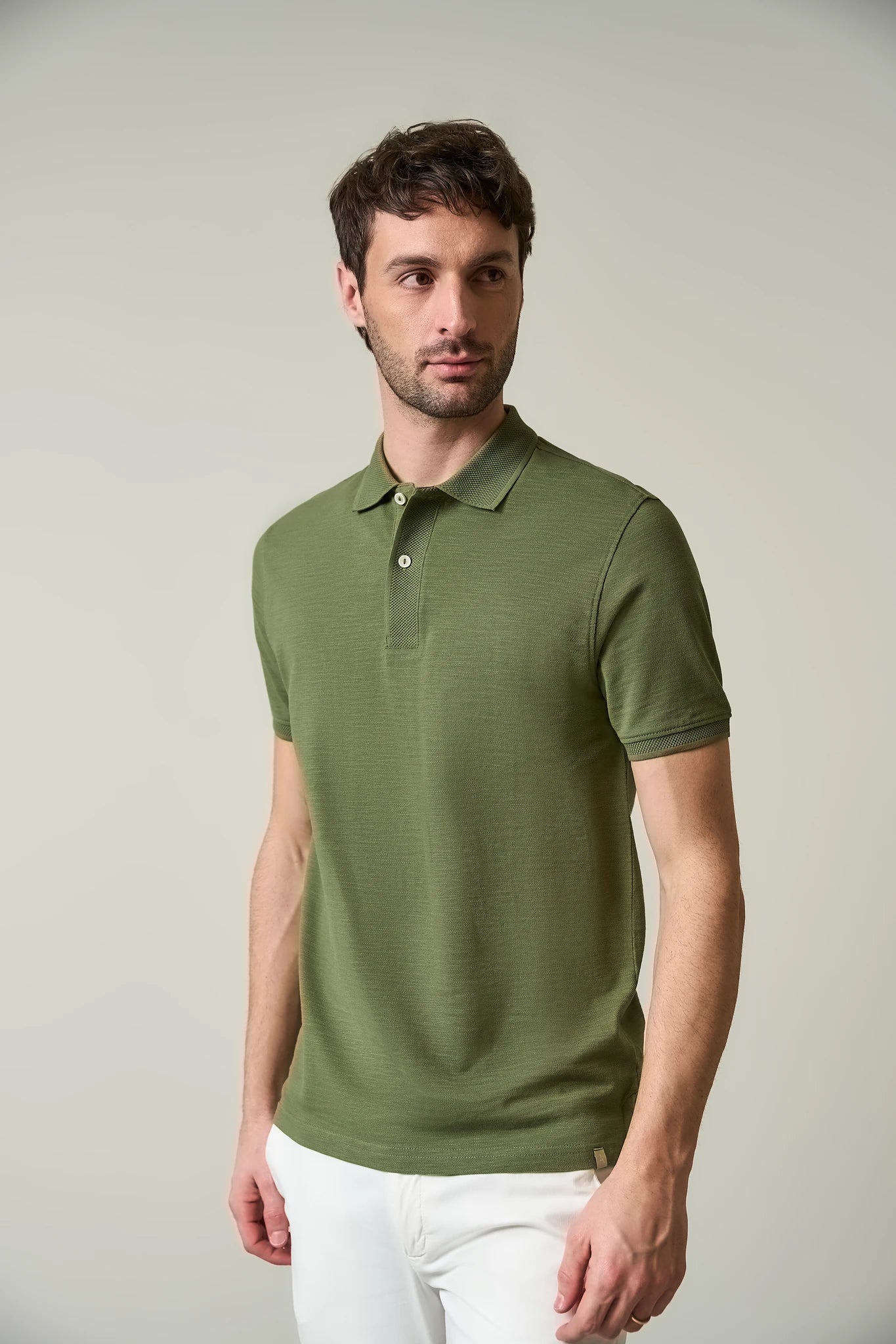 Polo verde piquet cotone slub - Image 3
