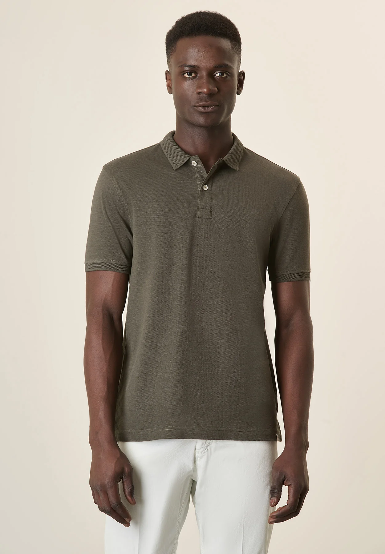 Polo verde cotone slub