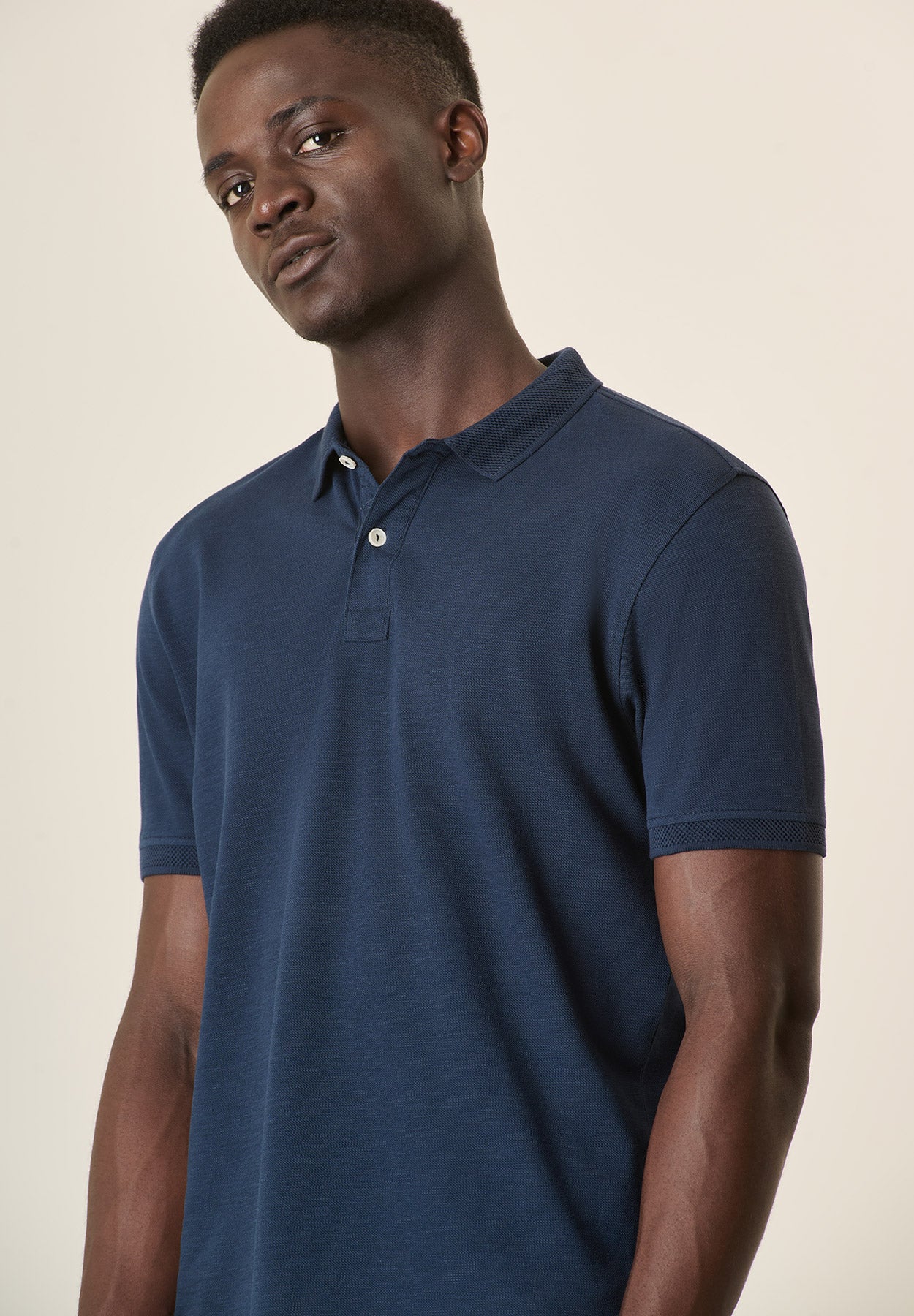 Polo blu cotone slub - Image 2