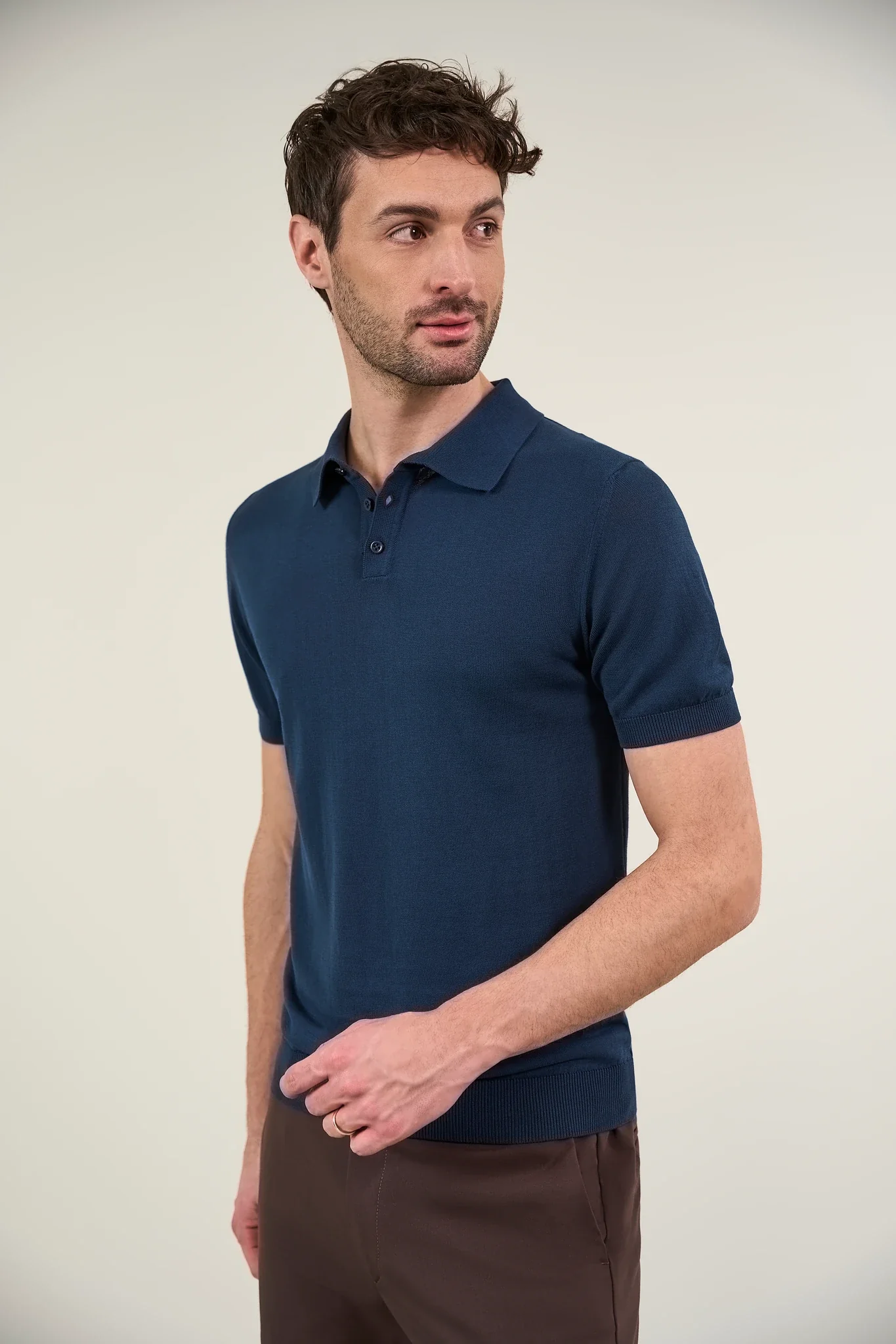 Polo blu cotone tricotina crepe