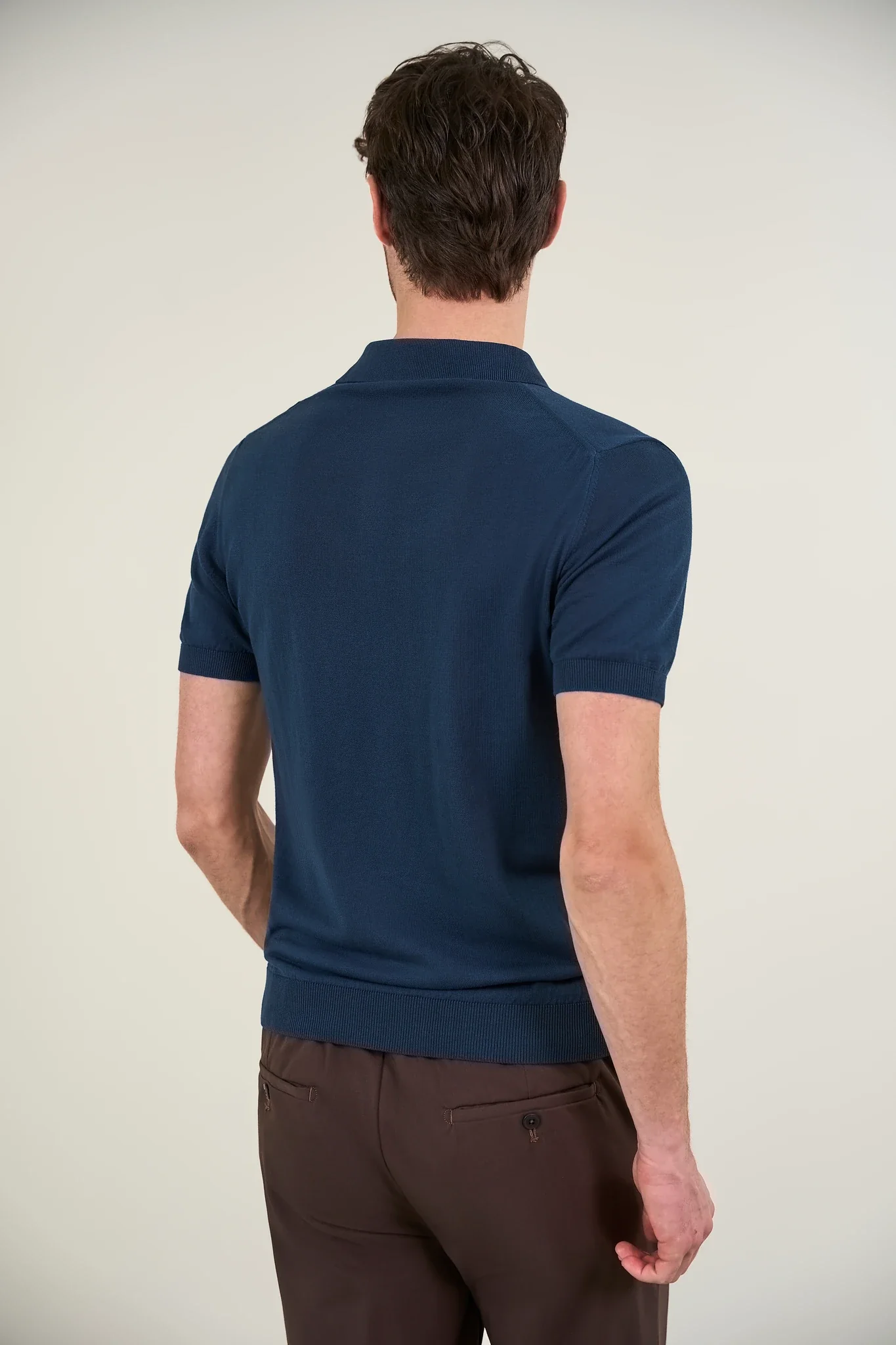 Polo blu cotone tricotina crepe - Image 3