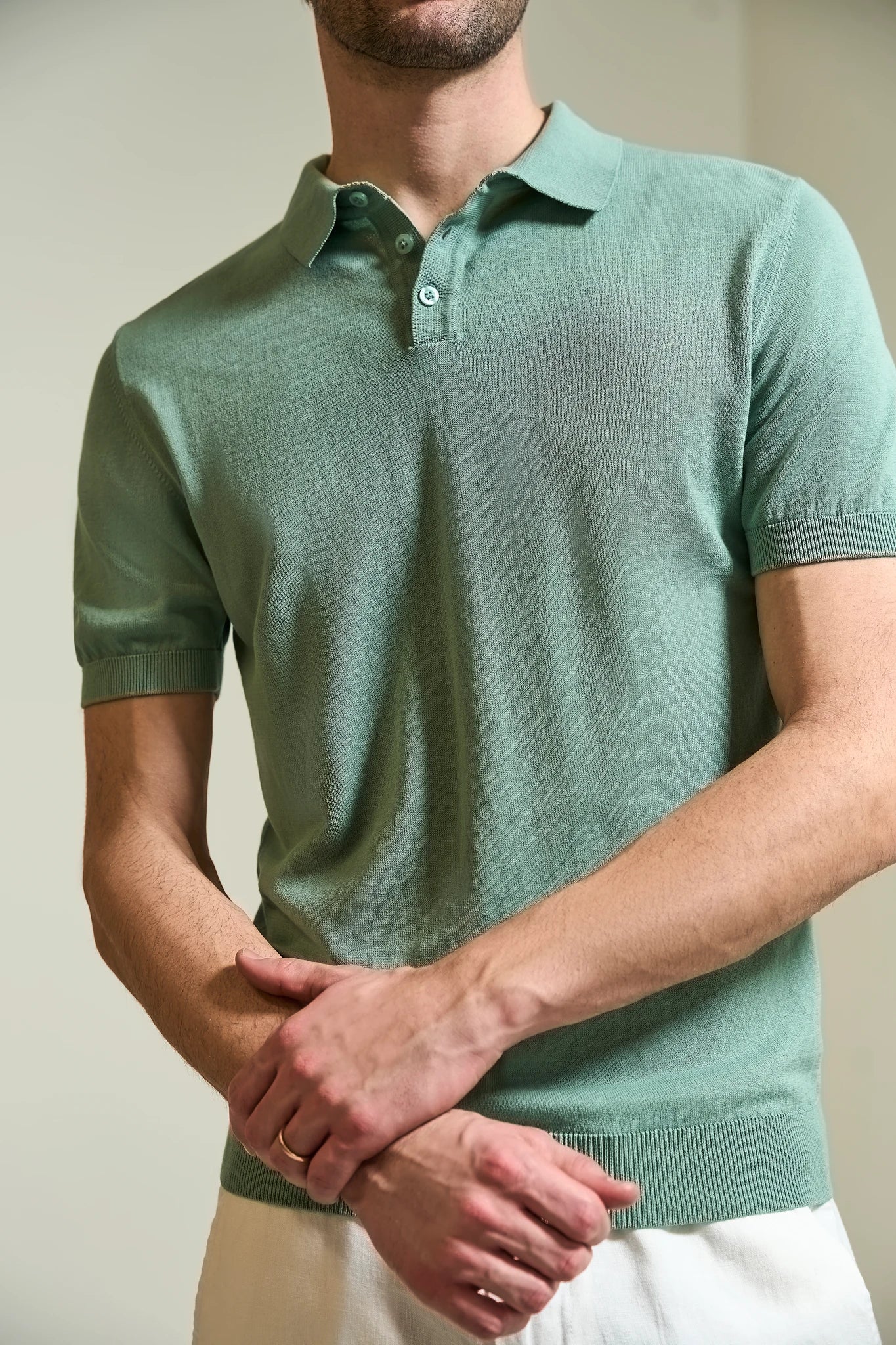 Polo verde chiaro cotone tricotina crepe - Image 3